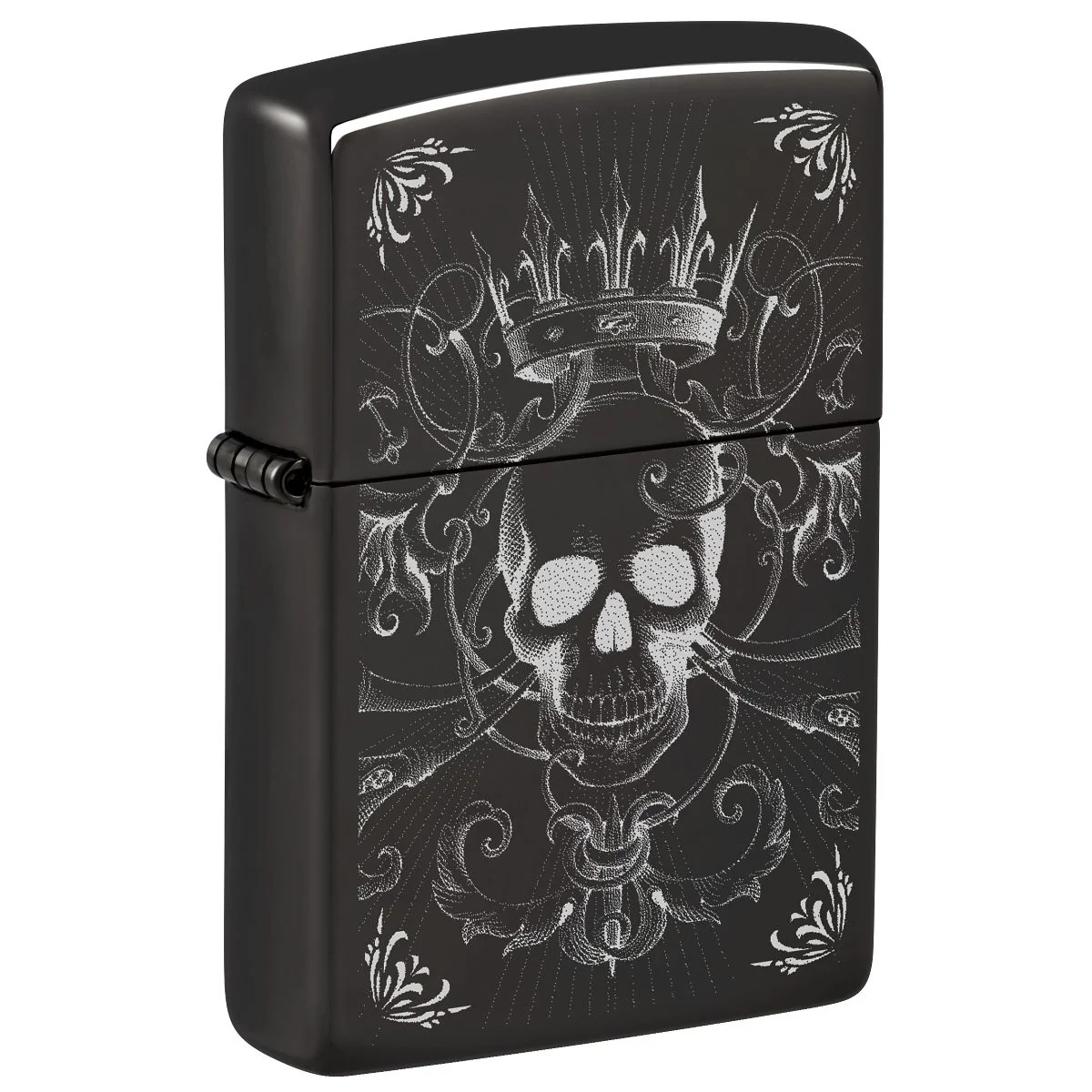 Zippo Lighter: Royal Skull Design, Photo Image - High Polish Black 46699