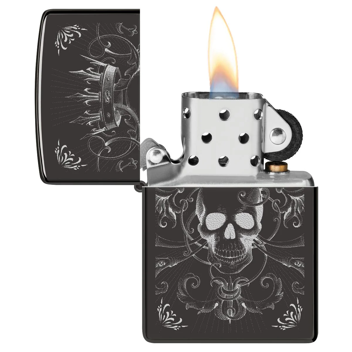Zippo Lighter: Royal Skull Design, Photo Image - High Polish Black 46699 - Image 3