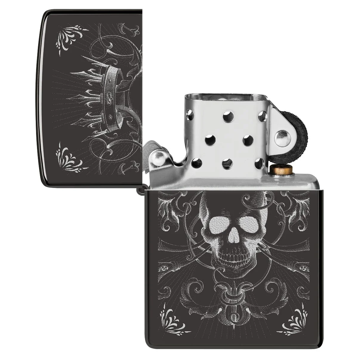 Zippo Lighter: Royal Skull Design, Photo Image - High Polish Black 46699 - Image 4