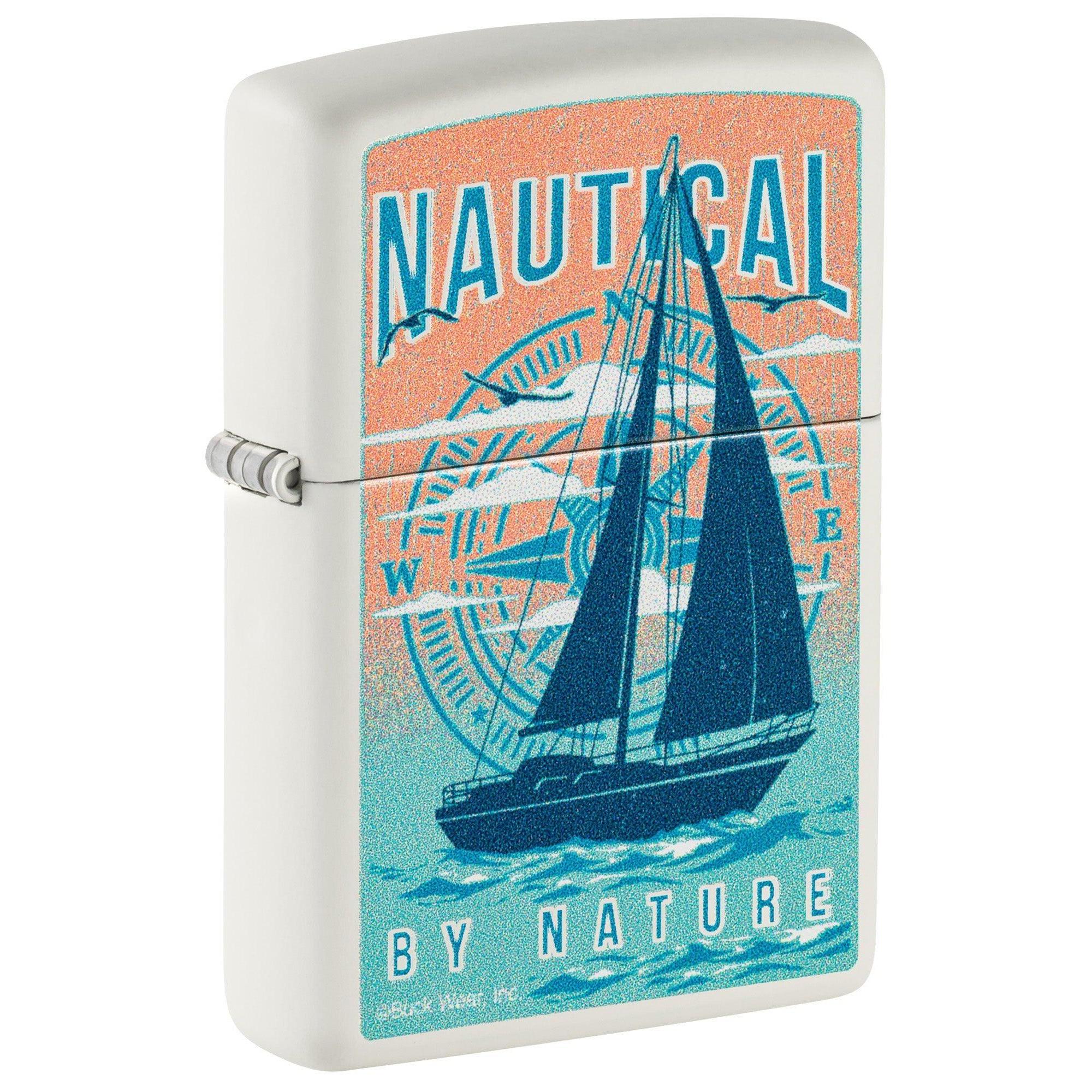 Zippo Lighter: Sailboat, Nautical by Nature - White Matte 46150