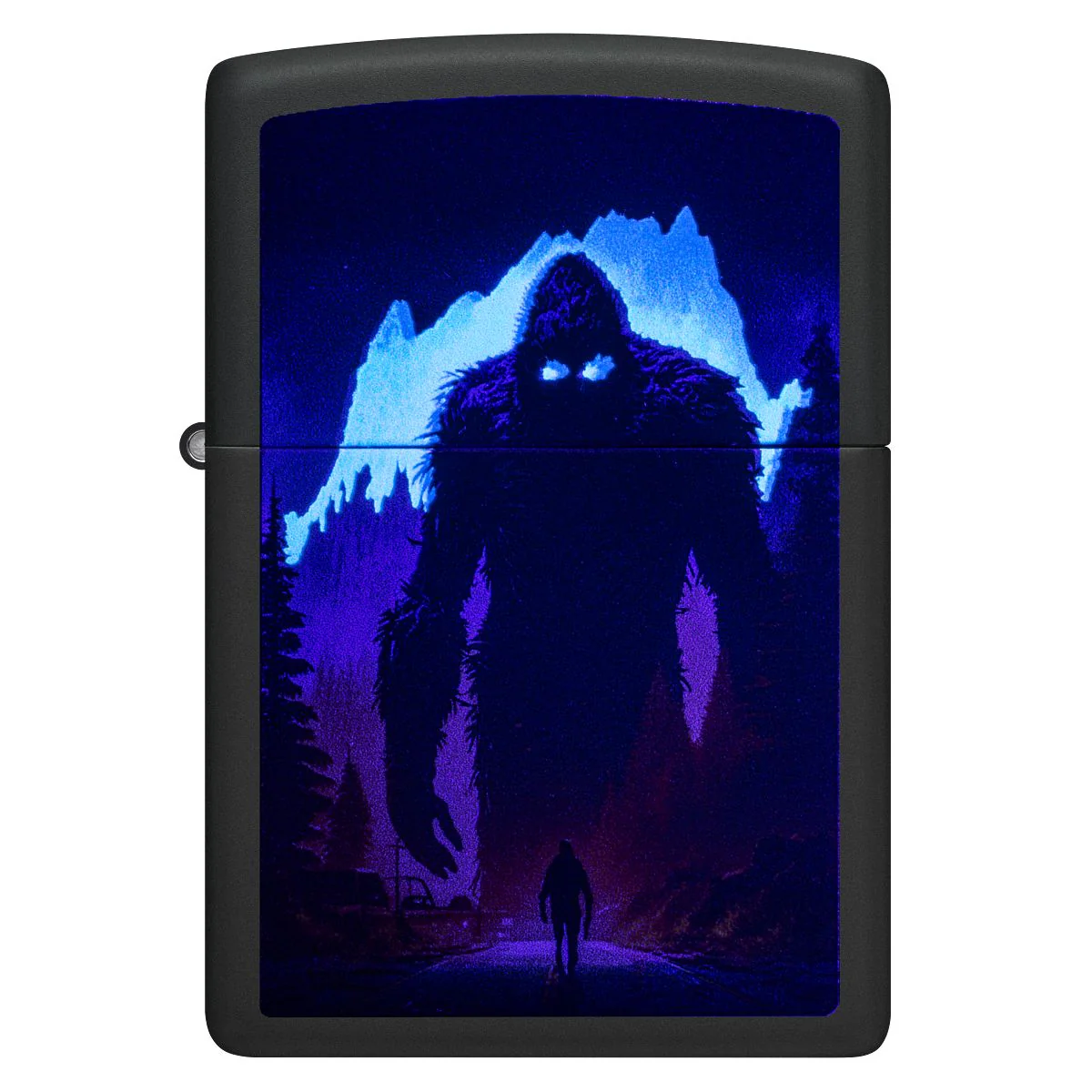 Zippo Lighter: Sasquatch Design, Black Light - Black Matte 46912 - Image 2