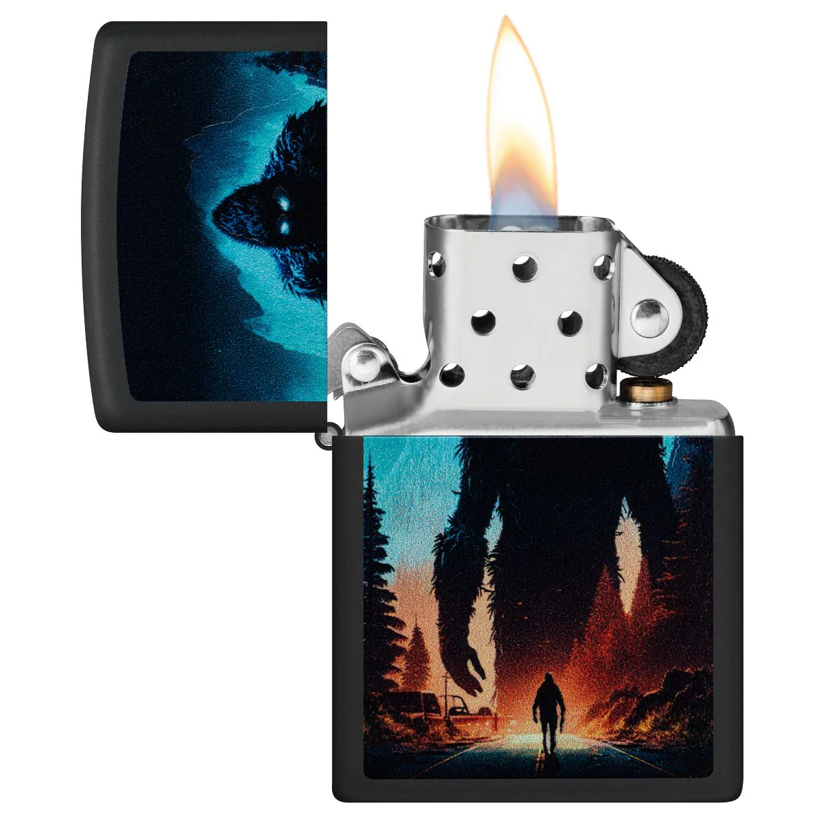Zippo Lighter: Sasquatch Design, Black Light - Black Matte 46912 - Image 4