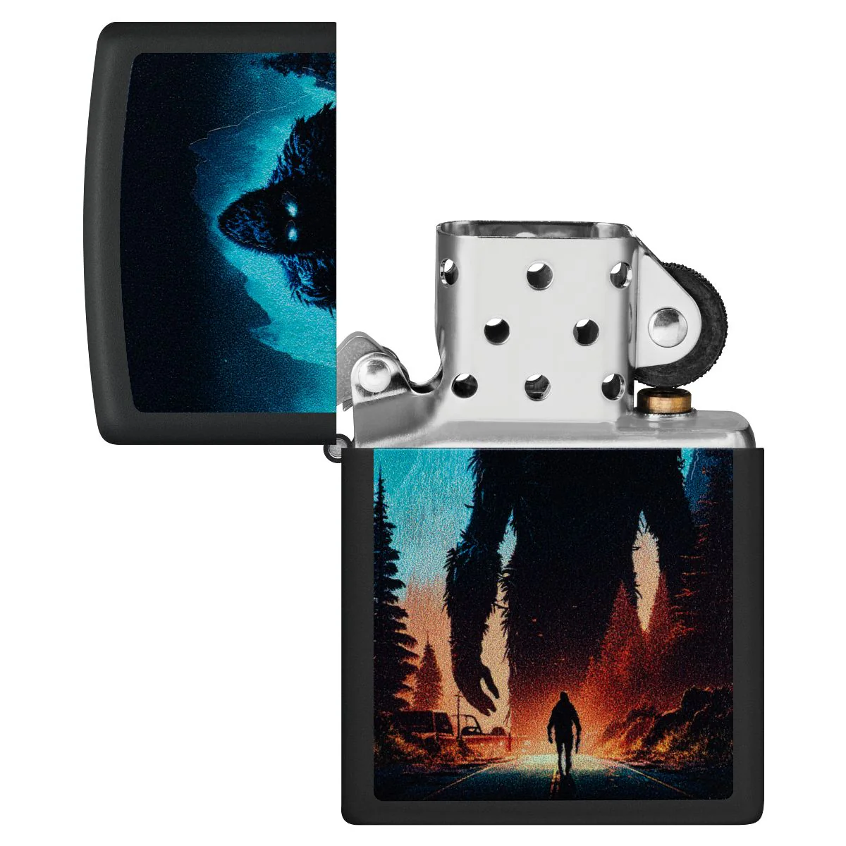 Zippo Lighter: Sasquatch Design, Black Light - Black Matte 46912 - Image 5