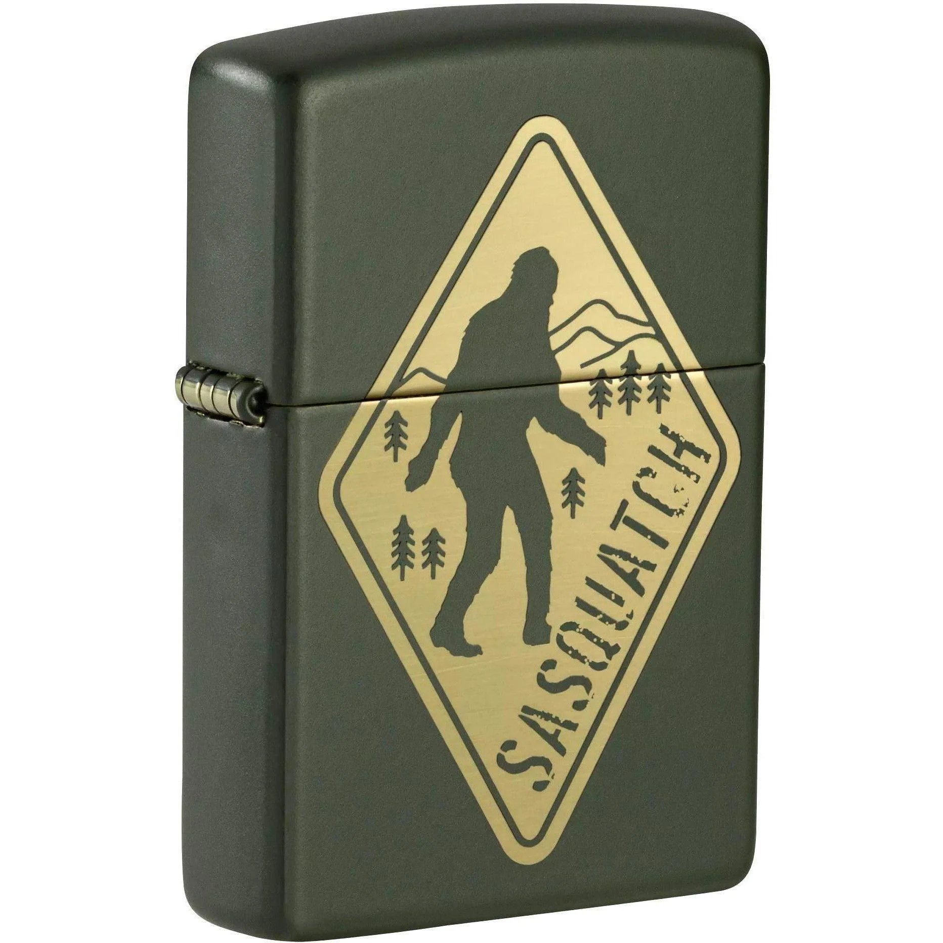 Zippo Lighter: Sasquatch Sign, Engraved - Green Matte 81620