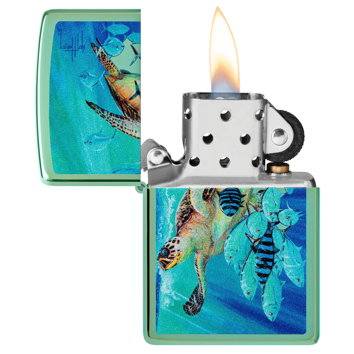 Zippo Lighter: Sea Life by Guy Harvey - High Polish Green 46589 - Image 3