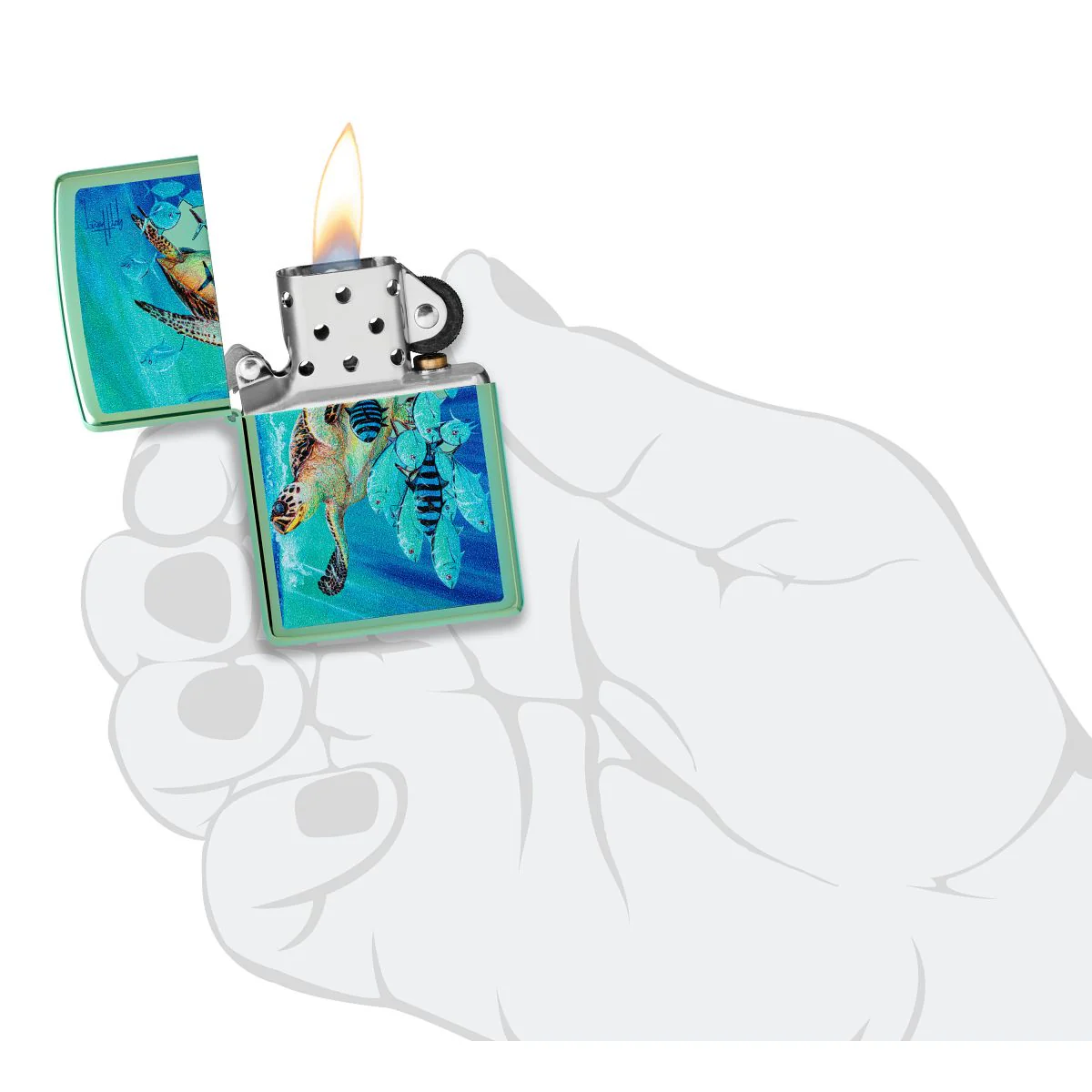 Zippo Lighter: Sea Life by Guy Harvey - High Polish Green 46589 - Image 5