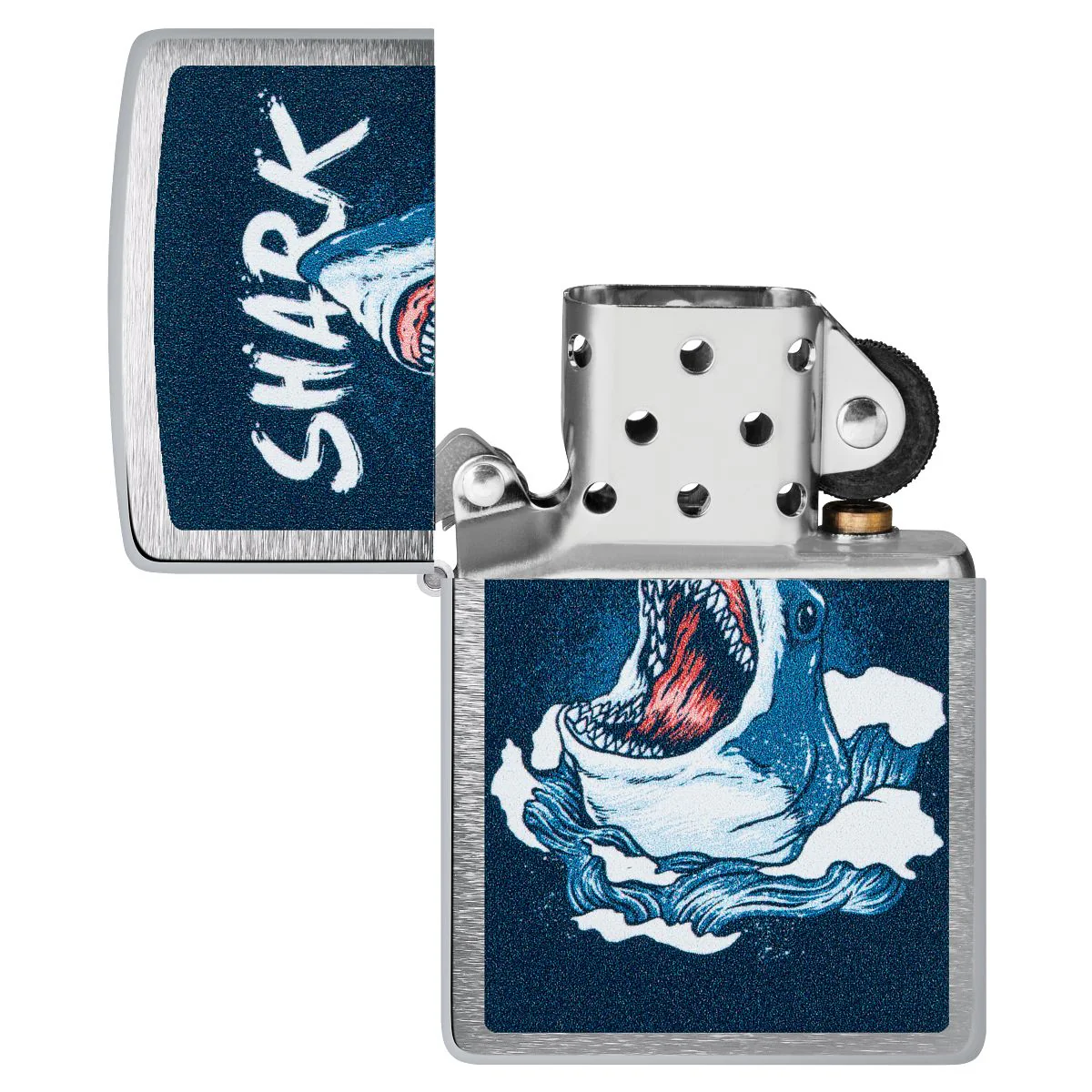 Zippo Lighter: Shark Design - Brushed Chrome 46075 - Image 4