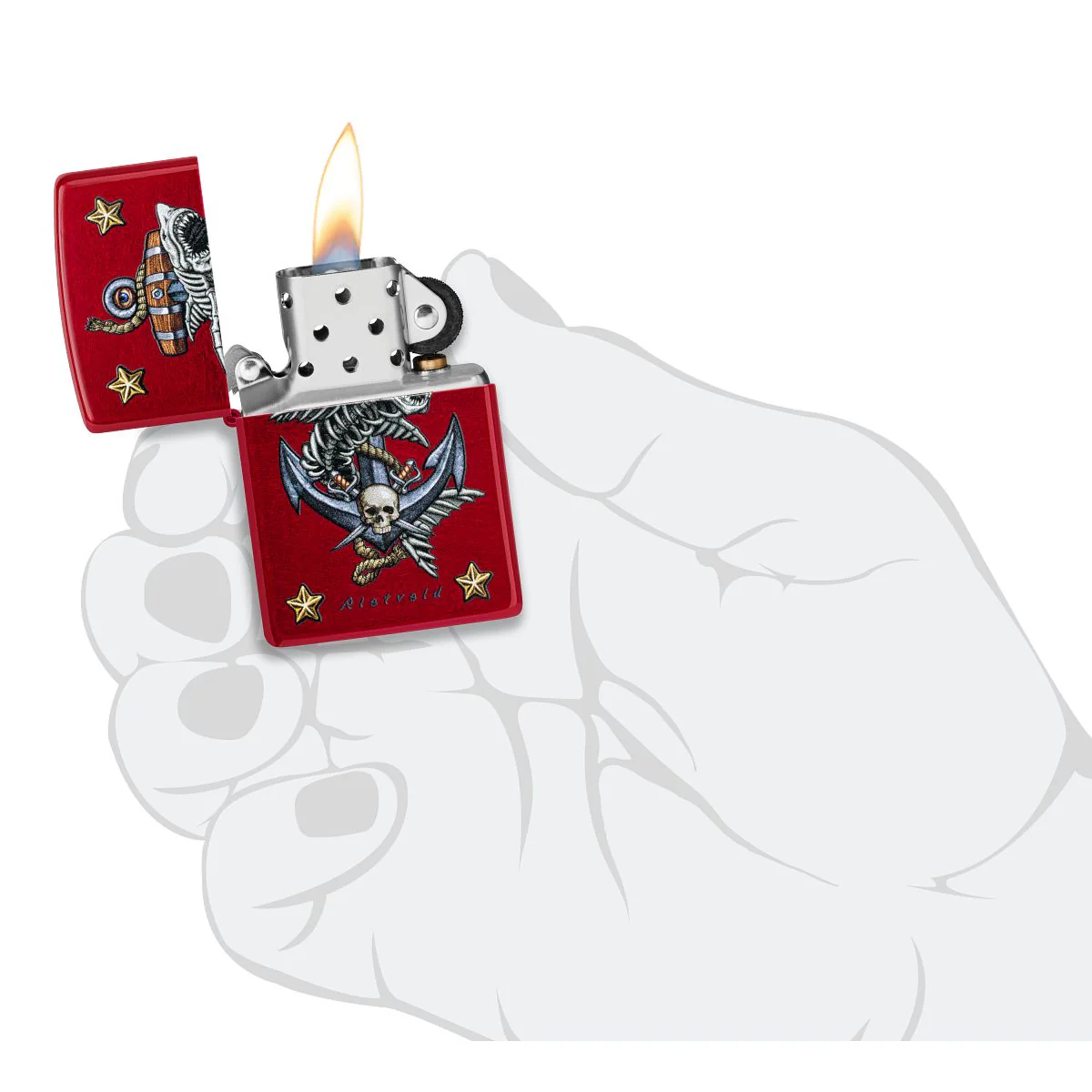 Zippo Lighter: Shark Skeleton and Anchor by Rietveld - Candy Apple Red 47109 - Image 5