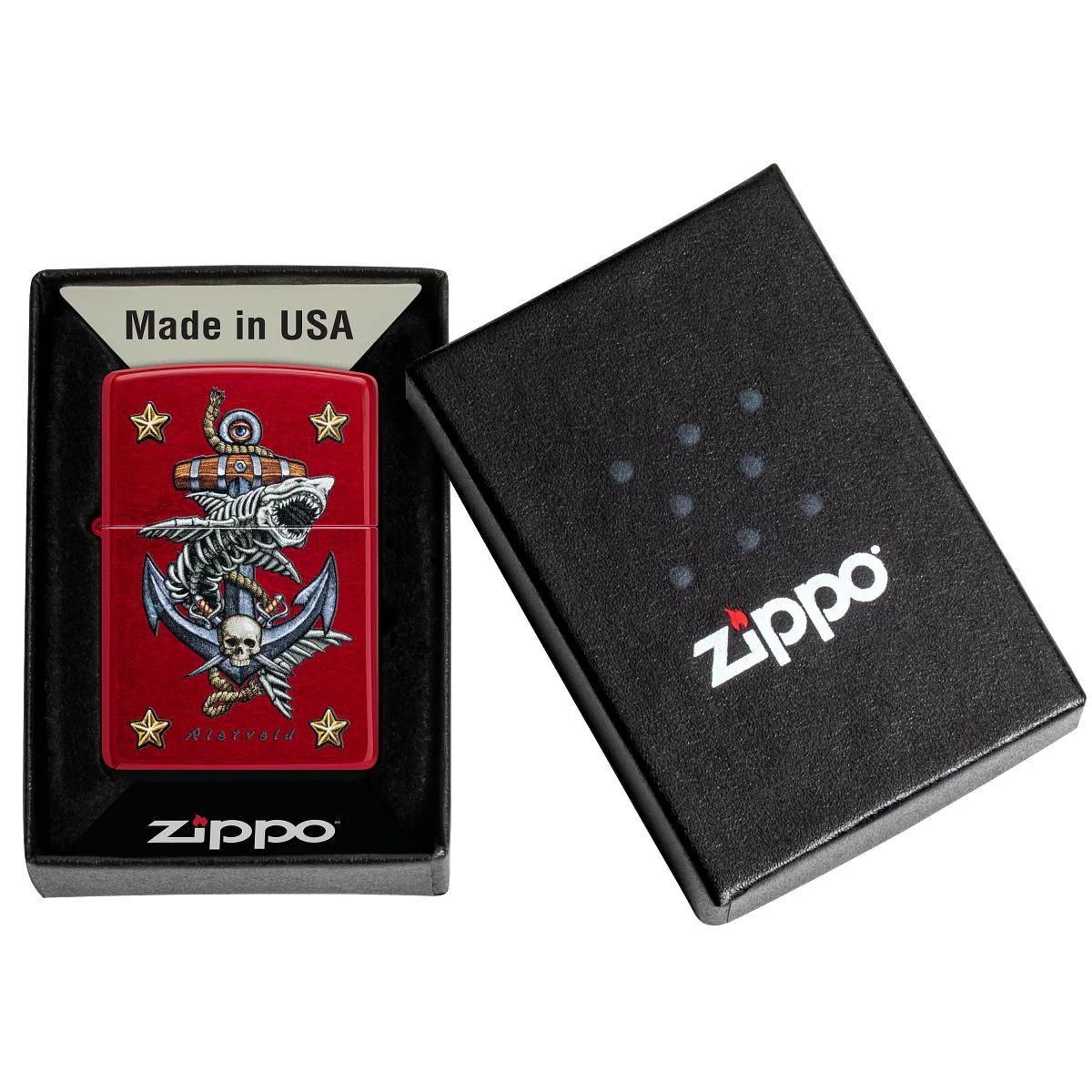 Zippo Lighter: Shark Skeleton and Anchor by Rietveld - Candy Apple Red 47109 - Image 6