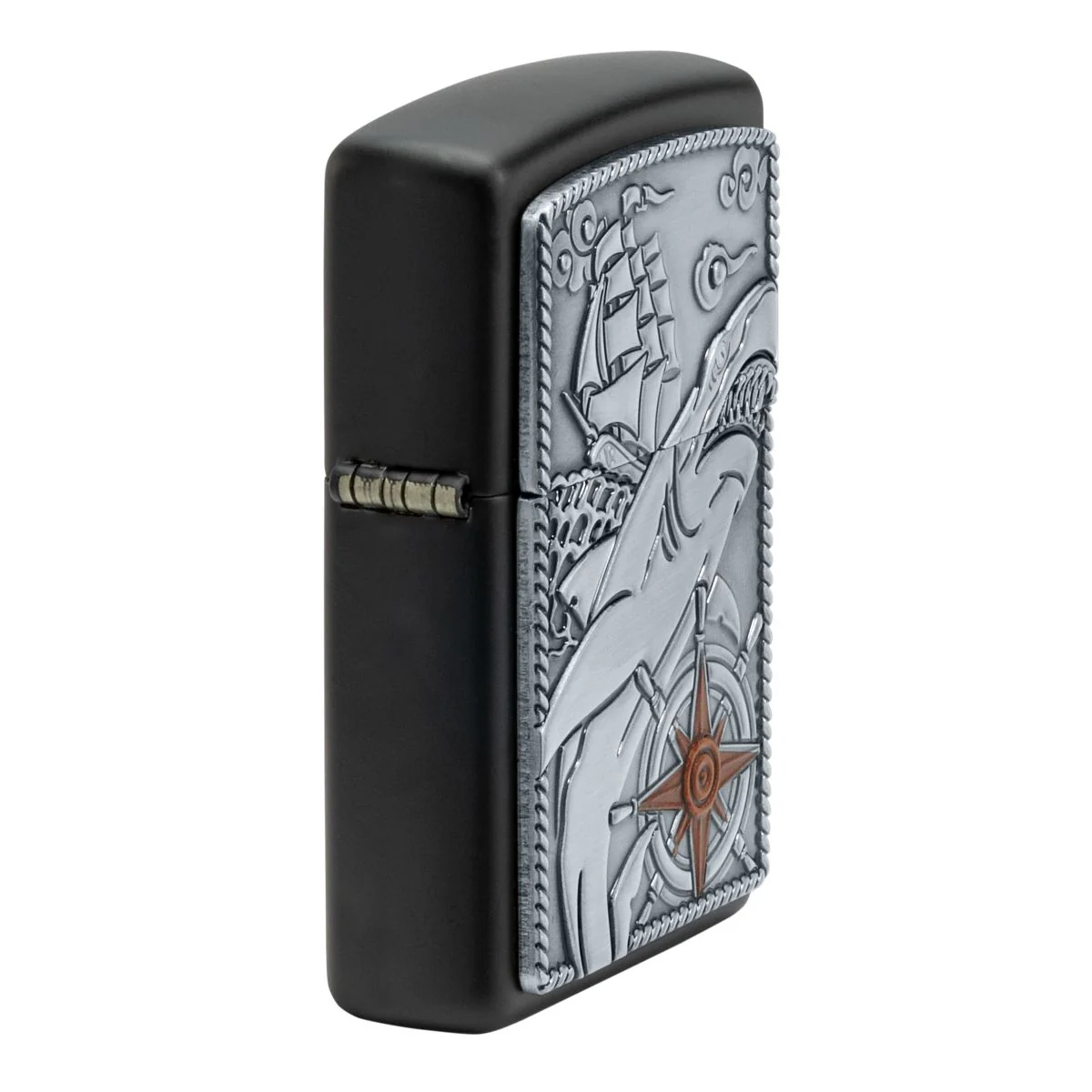 Zippo Lighter: Ship and Shark Emblem - Black Matte 48120 - Image 2