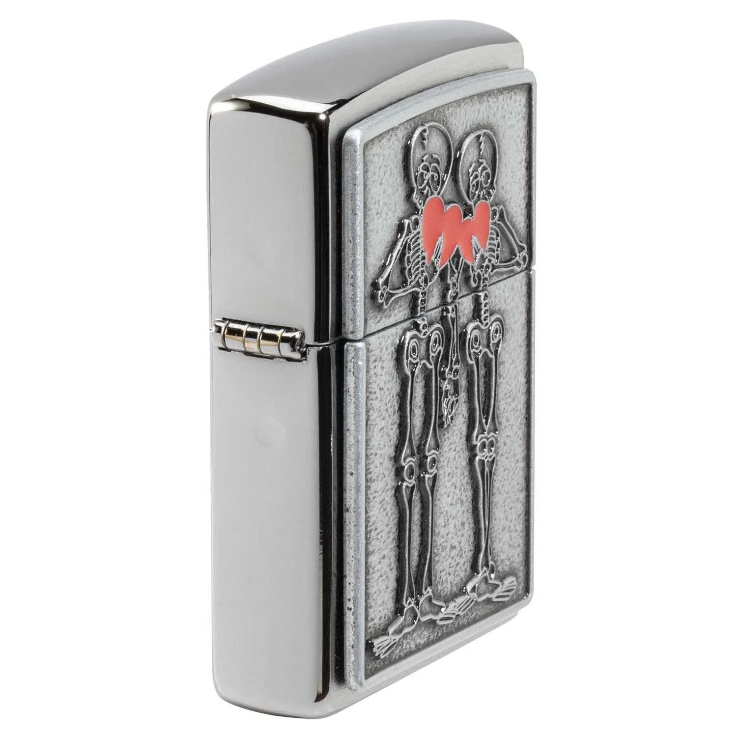 Zippo Lighter: Skeleton Couple Emblem - Brushed Chrome 48688 - Image 2