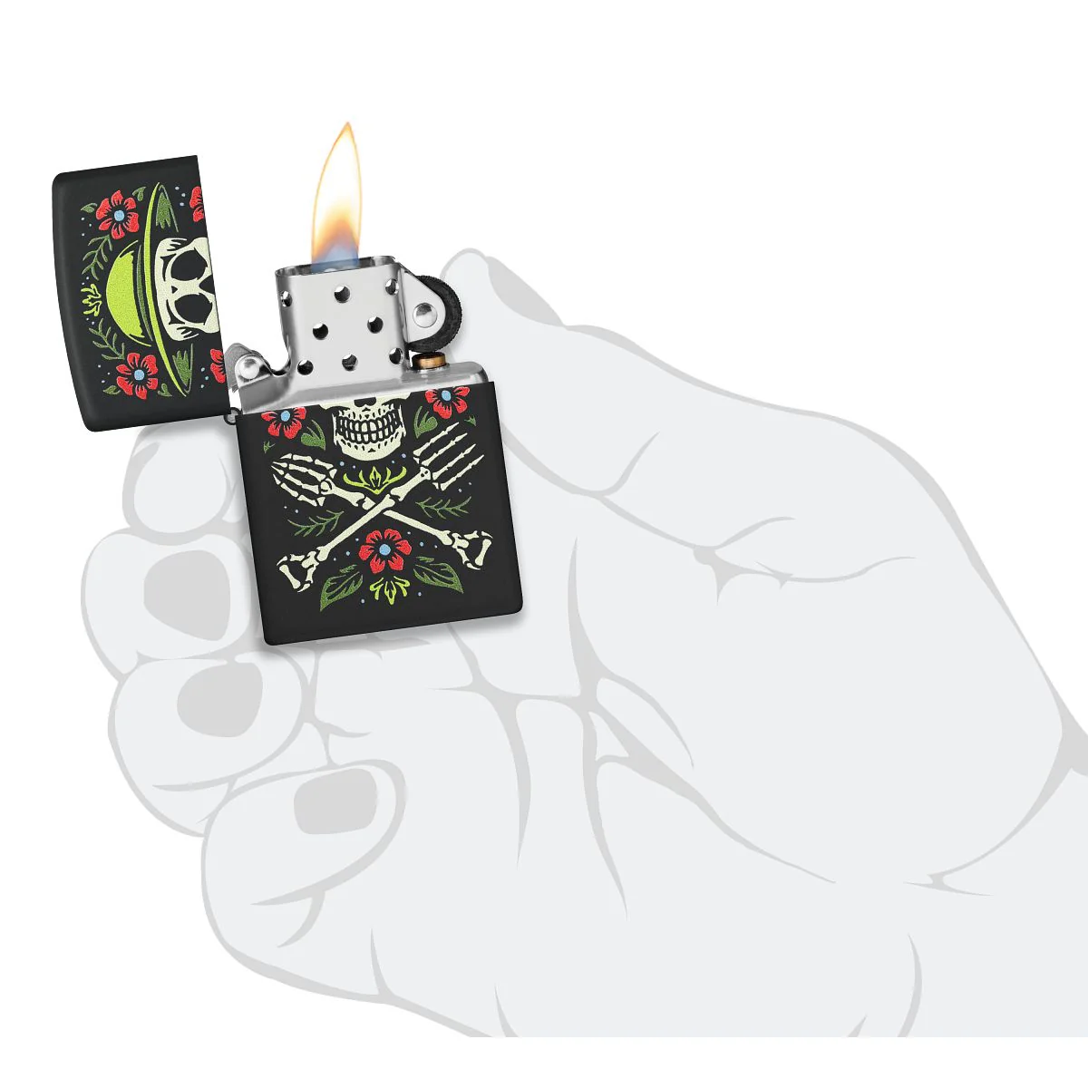 Zippo Lighter: Skeleton, Garden for Life - Black Matte 47152 - Image 5