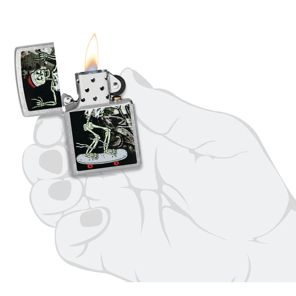 Zippo Lighter: Skeleton on Skateboard - Street Chrome 48911 - Image 5