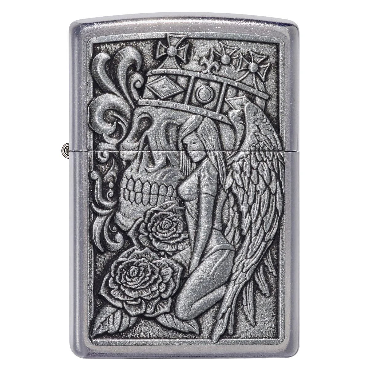 Zippo Lighter: Skull and Angel Emblem - Street Chrome 49442 - Image 2