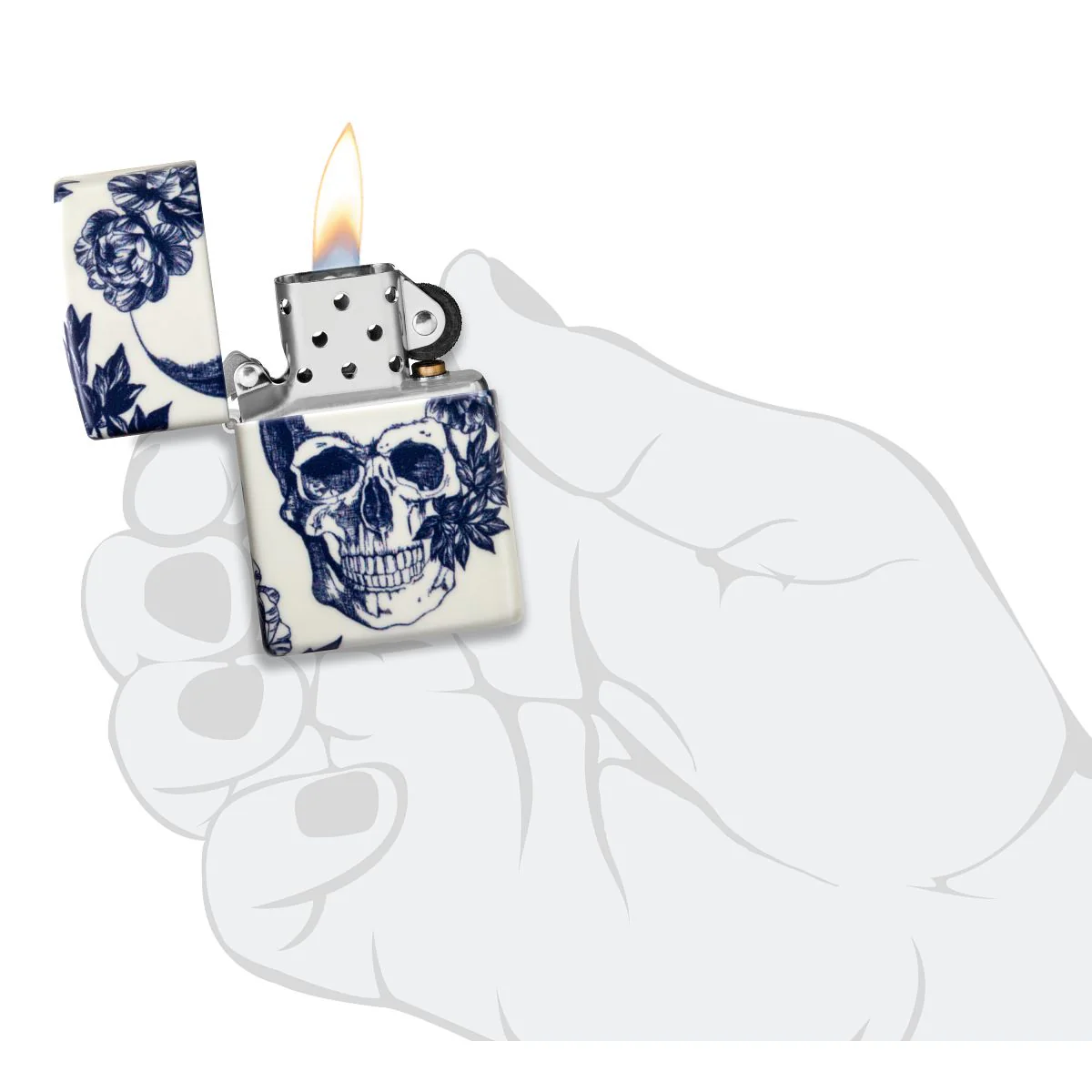 Zippo Lighter: Skull and Flowers, Glow-in-the-Dark - 540 Color 46037 - Image 10