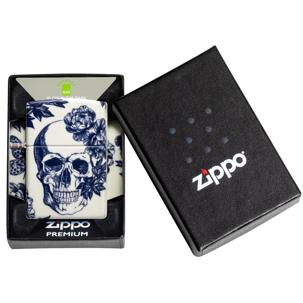 Zippo Lighter: Skull and Flowers, Glow-in-the-Dark - 540 Color 46037 - Image 11
