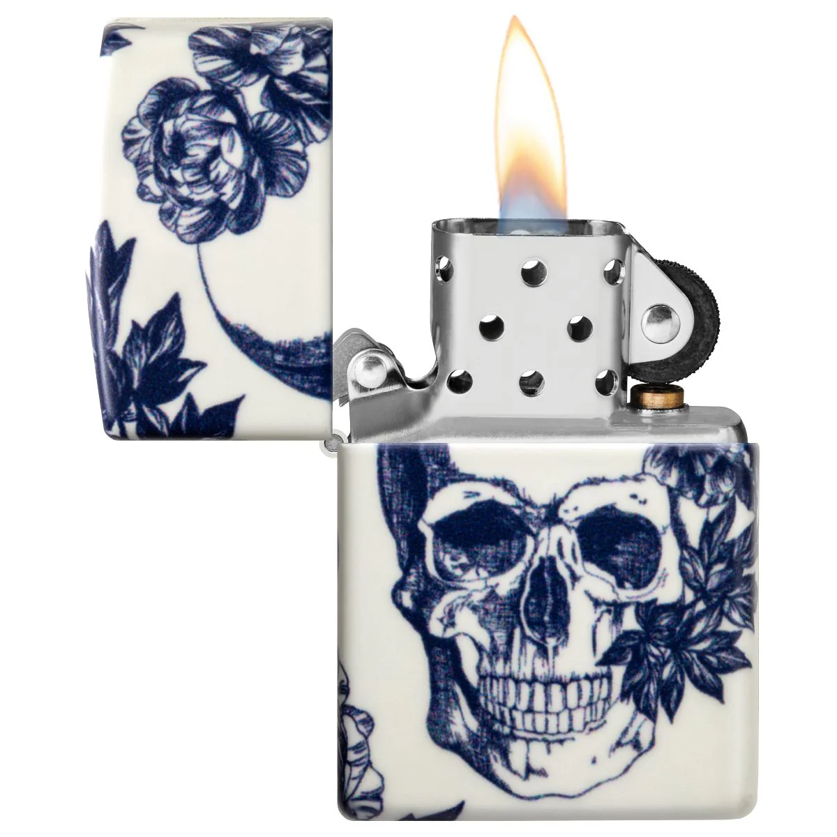 Zippo Lighter: Skull and Flowers, Glow-in-the-Dark - 540 Color 46037 - Image 8