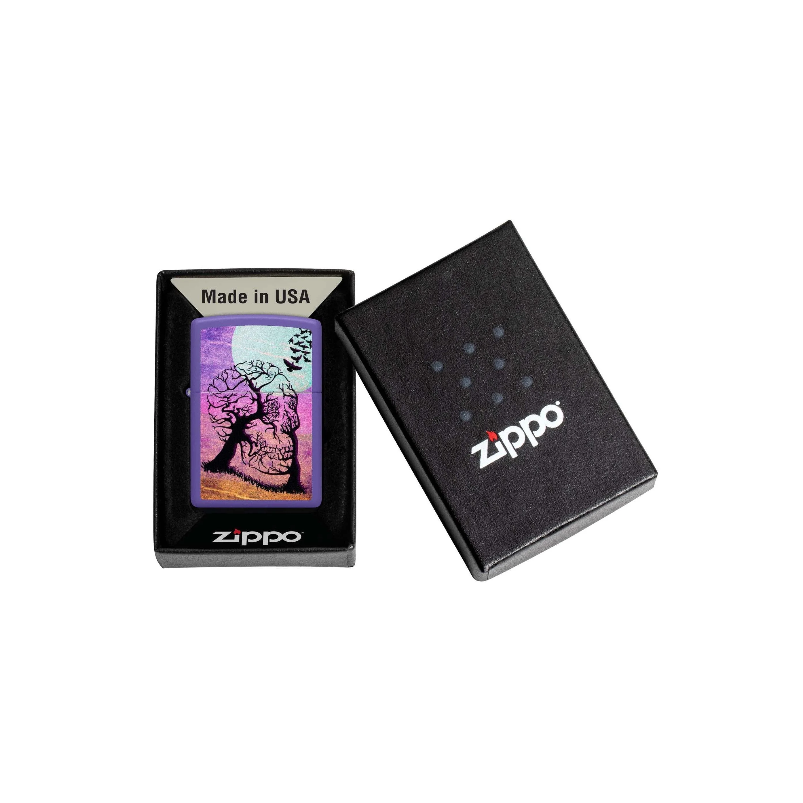 Zippo Lighter: Skull and Tree with Birds - Purple Matte 48638 - Image 2