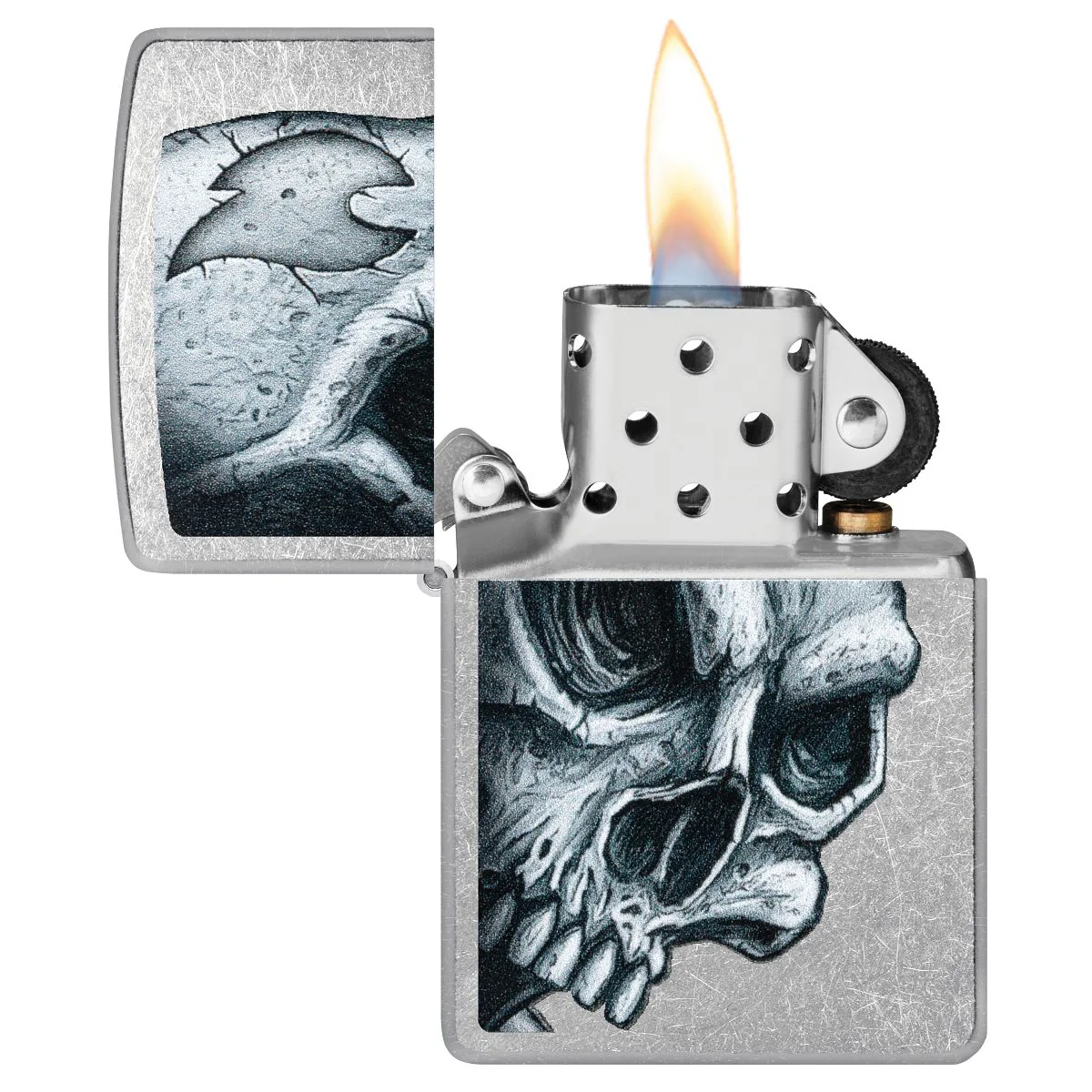 Zippo Lighter: Skull and Zippo Flame - Street Chrome 46587 - Image 3
