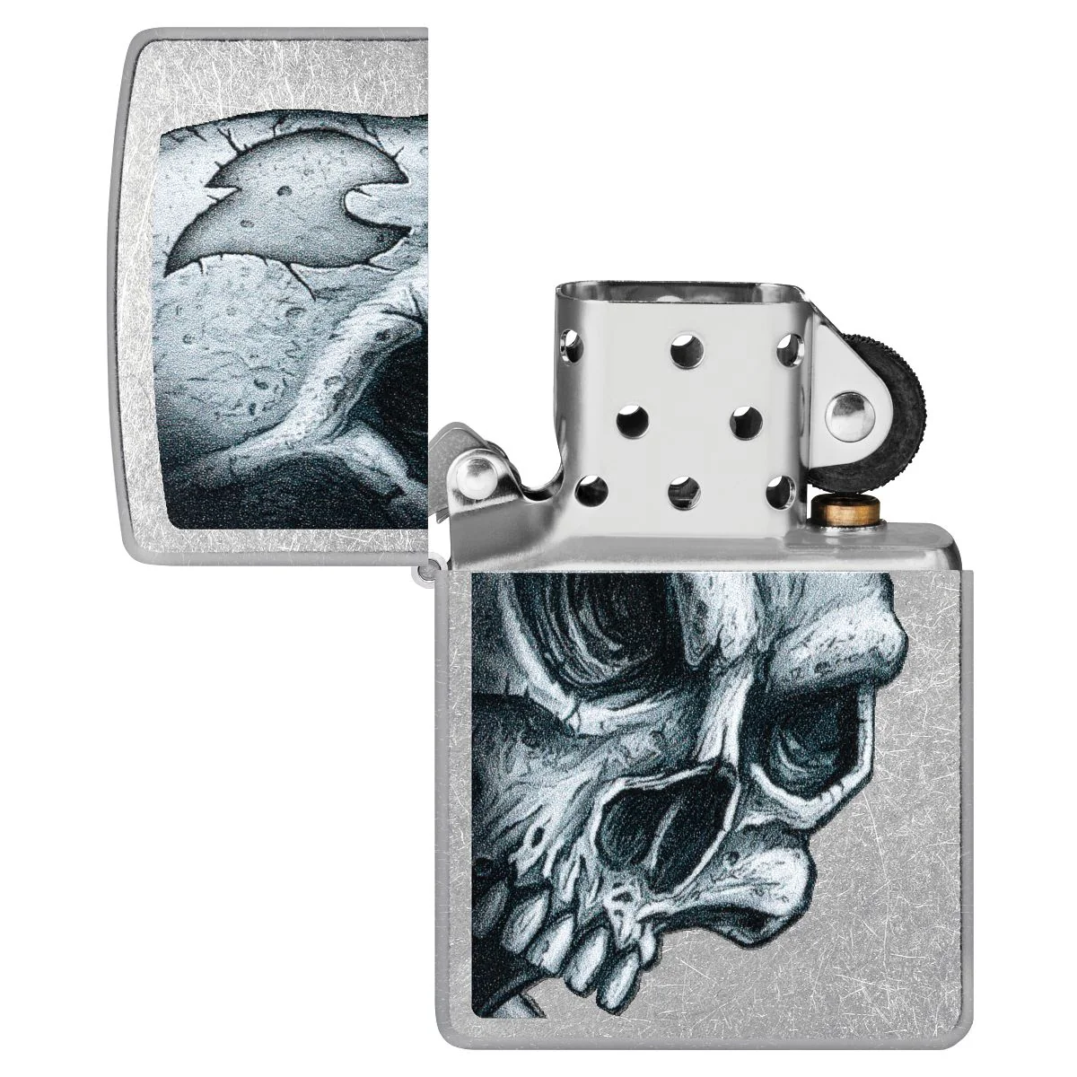 Zippo Lighter: Skull and Zippo Flame - Street Chrome 46587 - Image 4