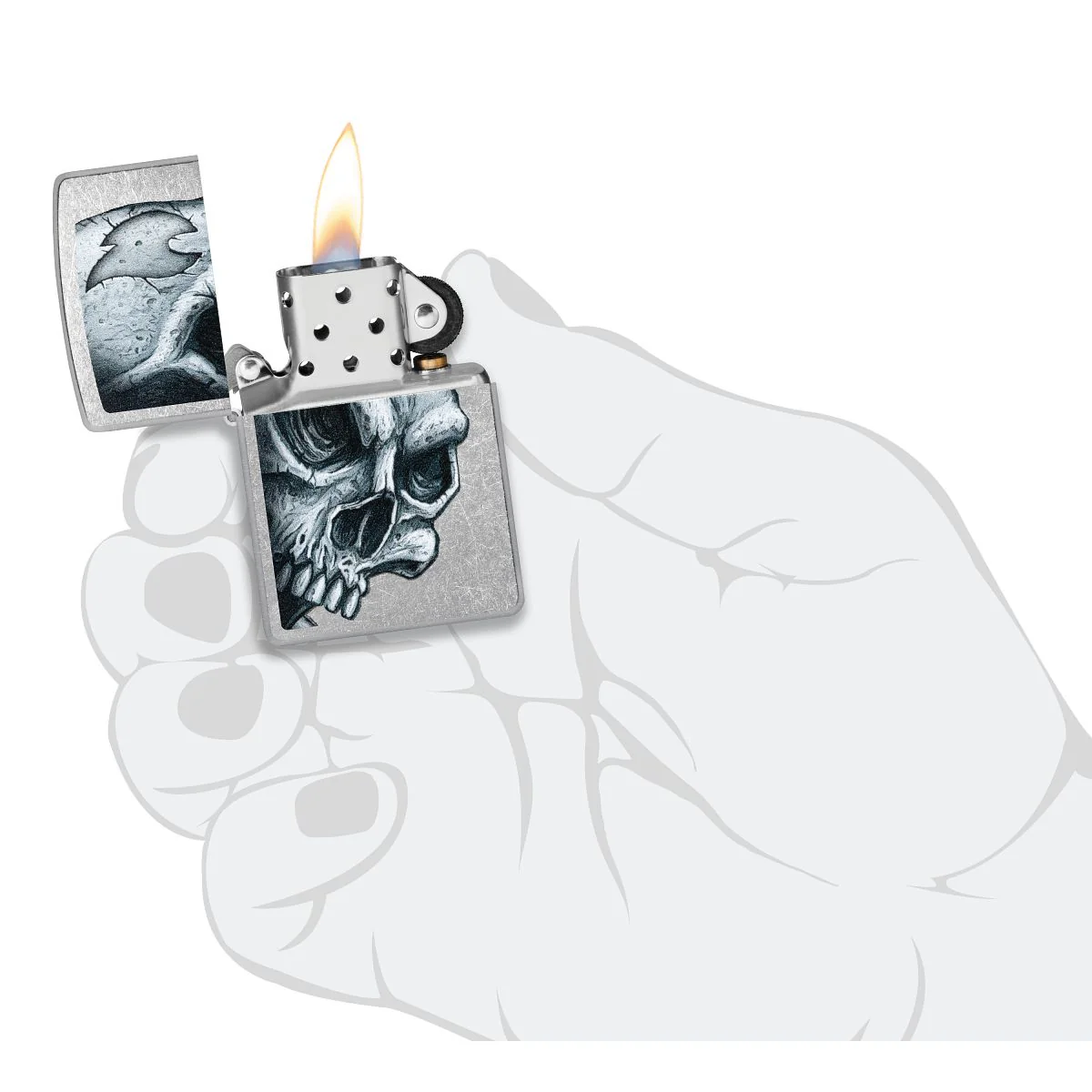 Zippo Lighter: Skull and Zippo Flame - Street Chrome 46587 - Image 5