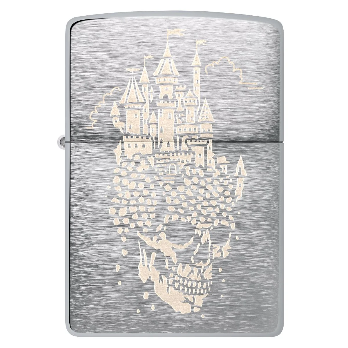 Zippo Lighter: Skull Castle Design, Engraved - Brushed Chrome 46477 - Image 2