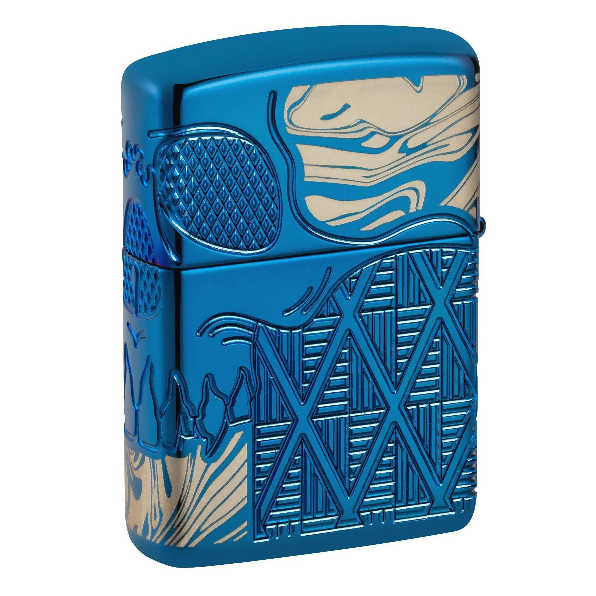 Zippo Lighter: Skull Design, Armor MultiCut - High Polish Blue 49705 - Image 2