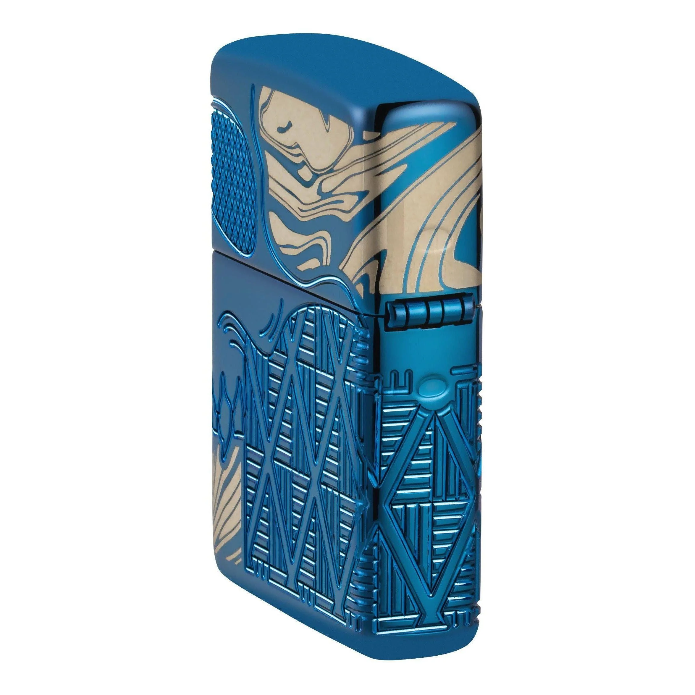 Zippo Lighter: Skull Design, Armor MultiCut - High Polish Blue 49705 - Image 4