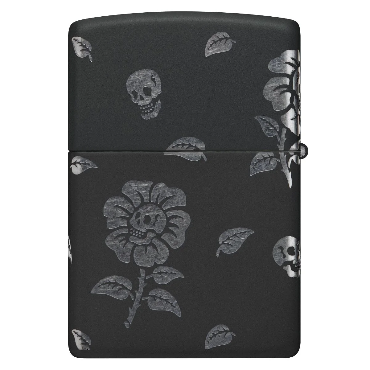Zippo Lighter: Skull Flowers, Laser Engraved 360 - Black Matte with Chrome 48931 - Image 5
