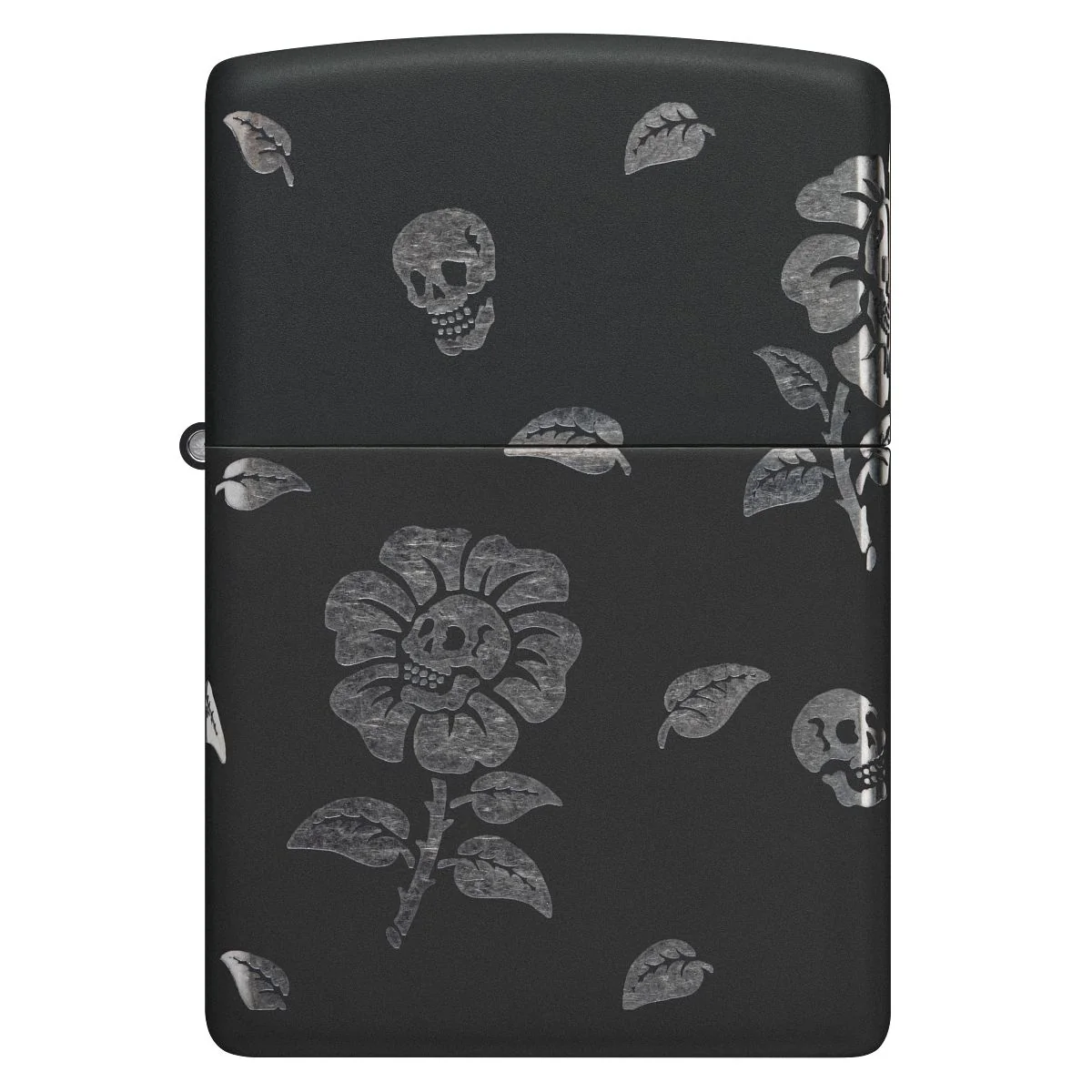 Zippo Lighter: Skull Flowers, Laser Engraved 360 - Black Matte with Chrome 48931 - Image 6