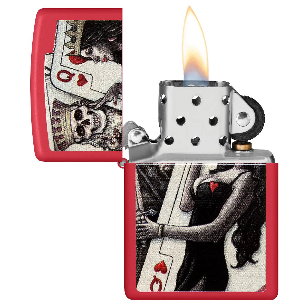 Zippo Lighter: Skull King and Queen Playing Cards - Red Matte 48624 - Image 3