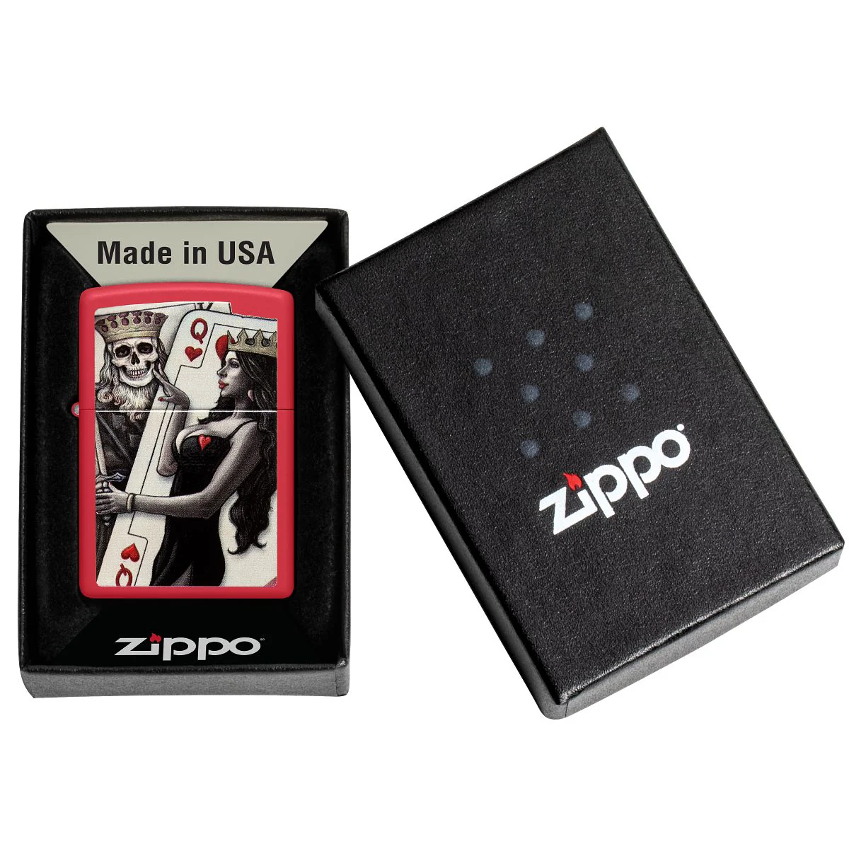 Zippo Lighter: Skull King and Queen Playing Cards - Red Matte 48624 - Image 6