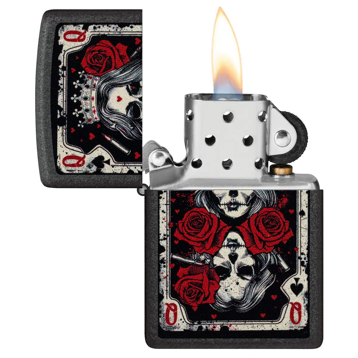 Zippo Lighter: Skull Queen Card - Black Crackle 46896 - Image 3