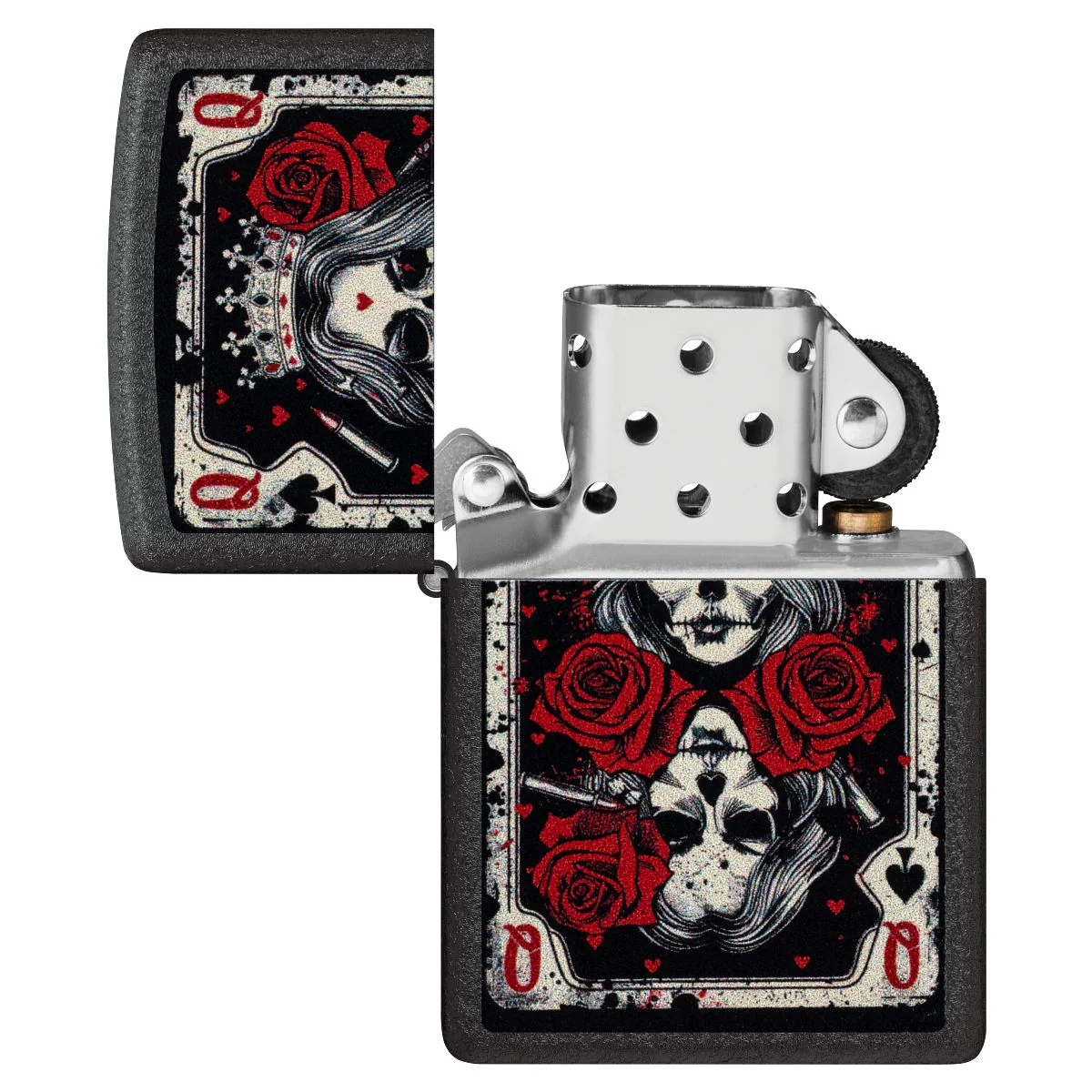 Zippo Lighter: Skull Queen Card - Black Crackle 46896 - Image 4
