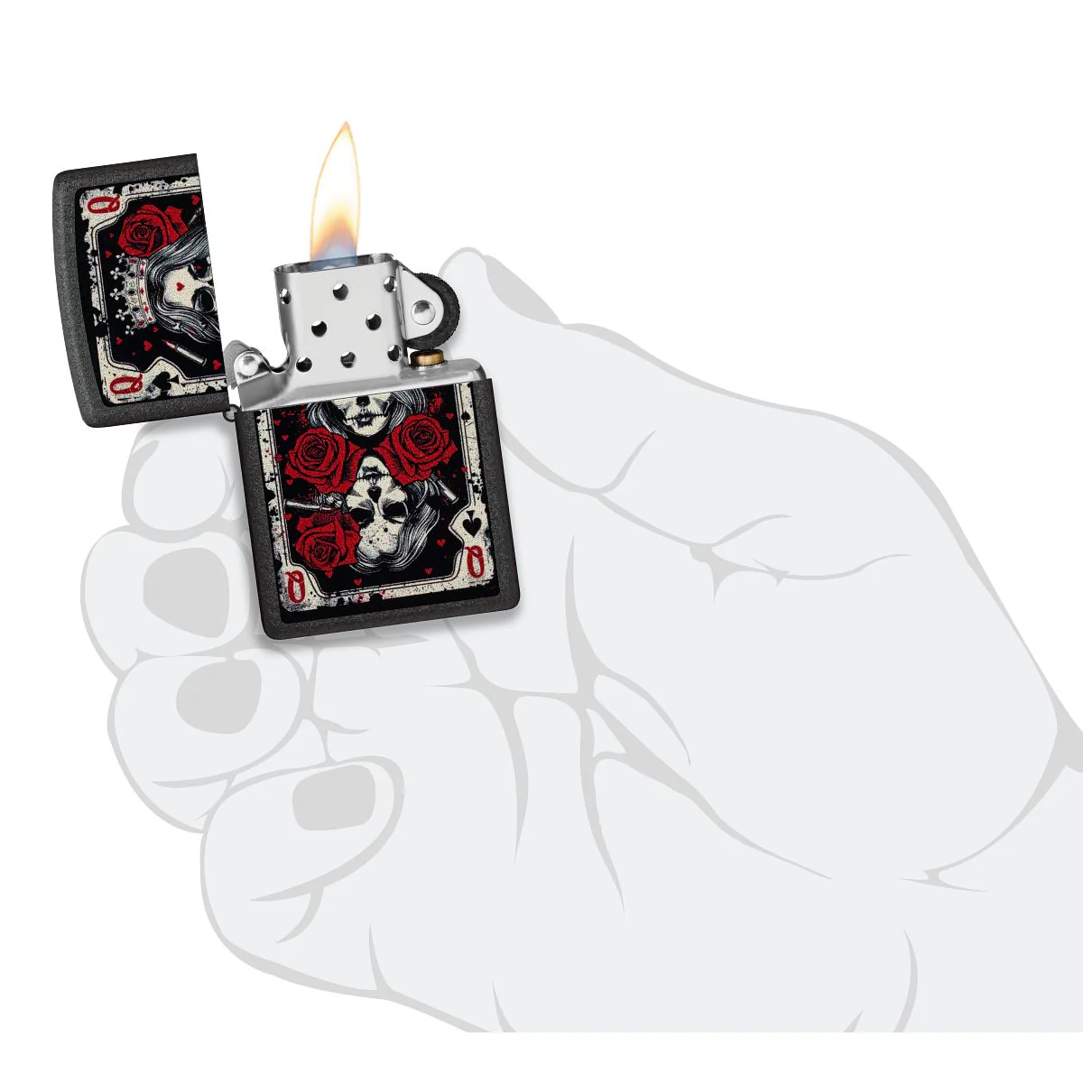 Zippo Lighter: Skull Queen Card - Black Crackle 46896 - Image 5