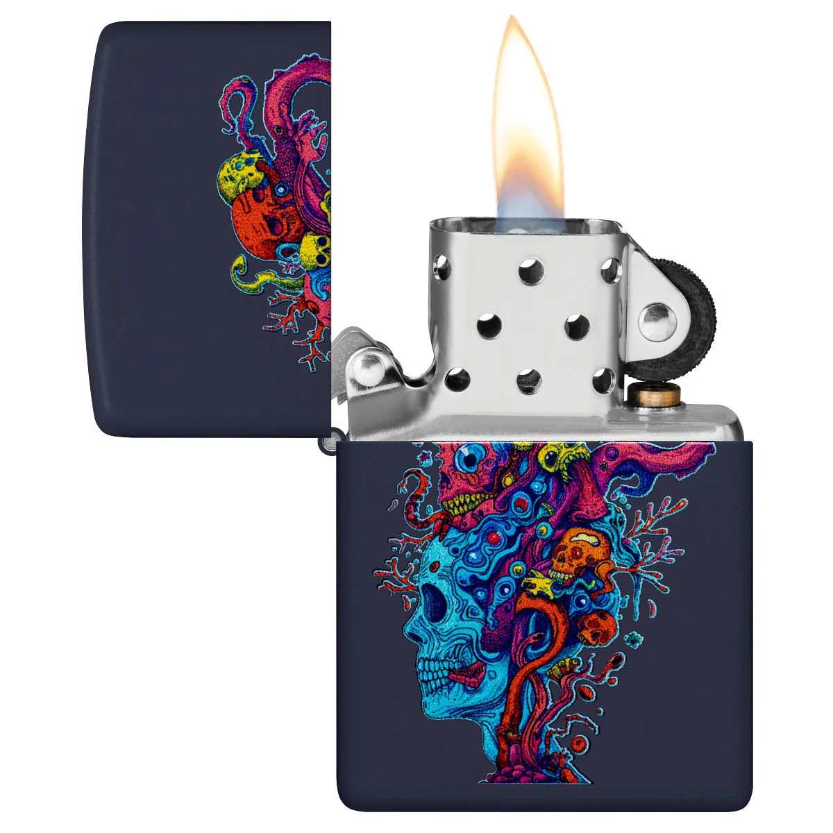 Zippo Lighter: Skull Reef Design - Navy Matte 46958 - Image 3