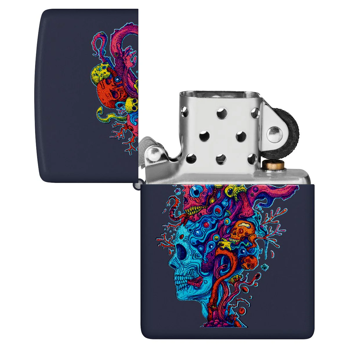 Zippo Lighter: Skull Reef Design - Navy Matte 46958 - Image 4