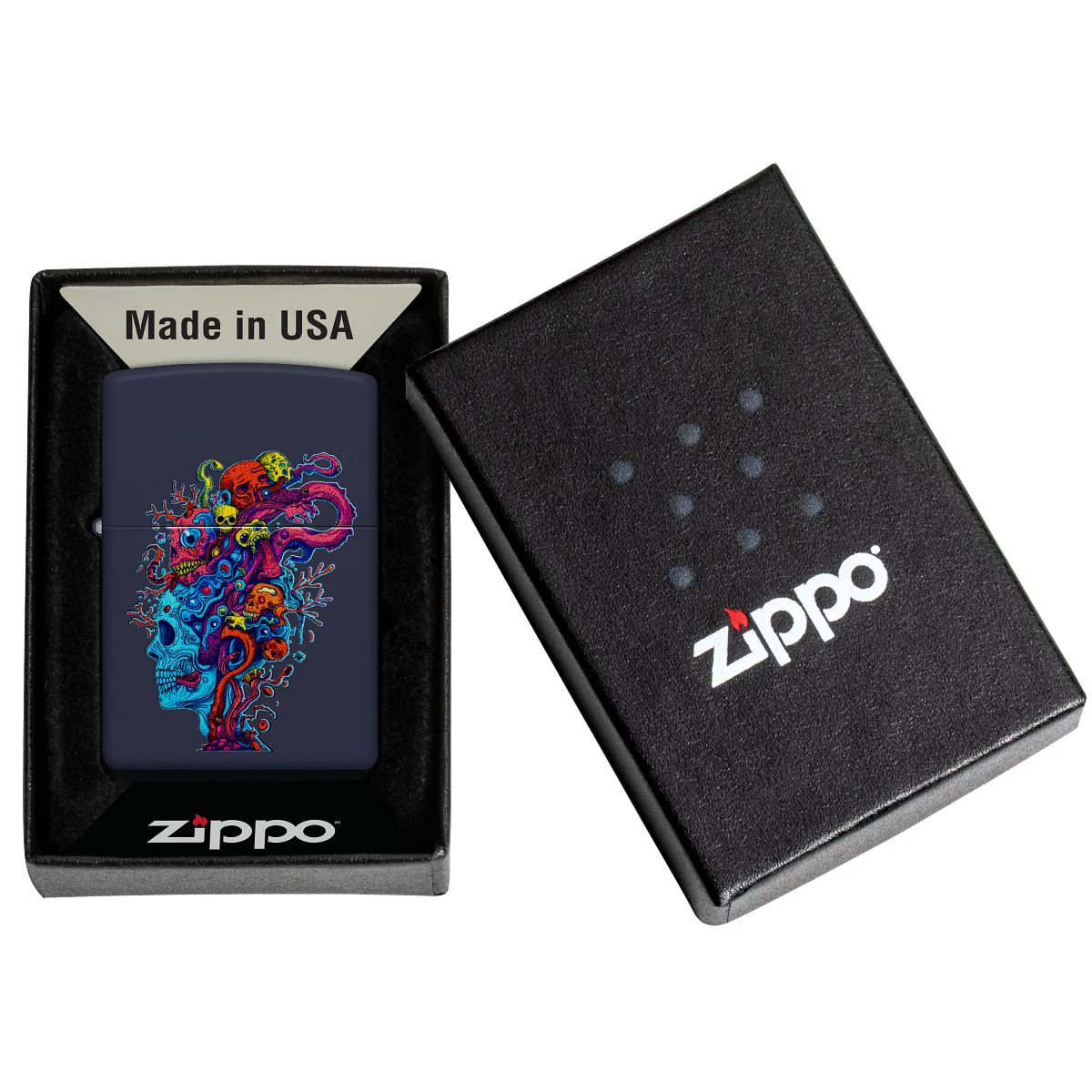 Zippo Lighter: Skull Reef Design - Navy Matte 46958 - Image 6