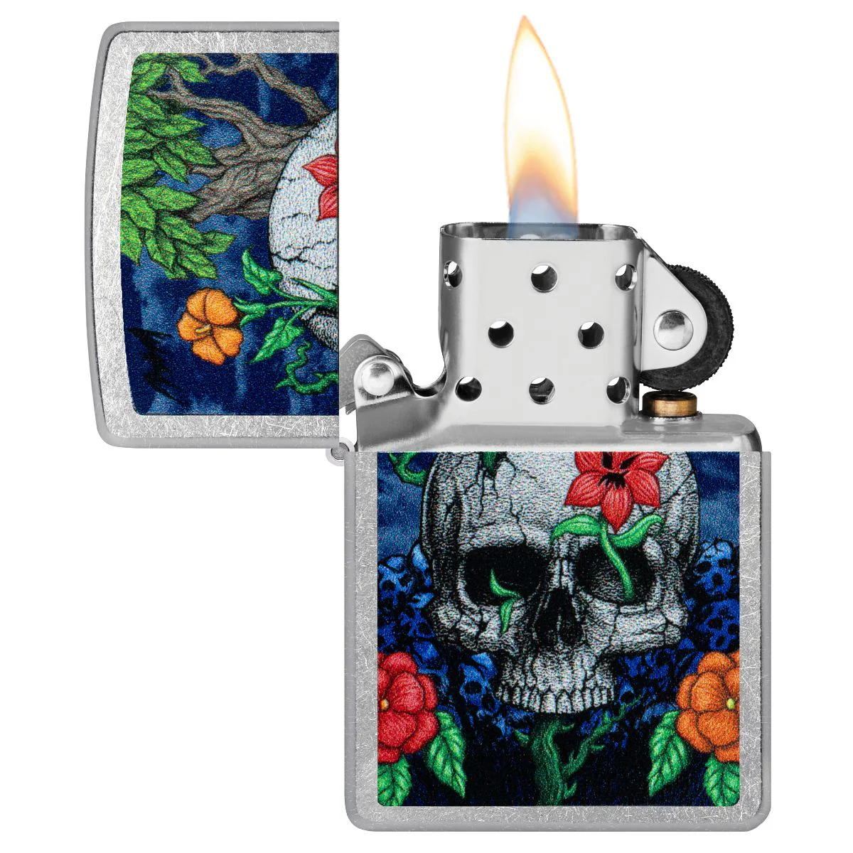 Zippo Lighter: Skull Sprout Design - Street Chrome 46939 - Image 3