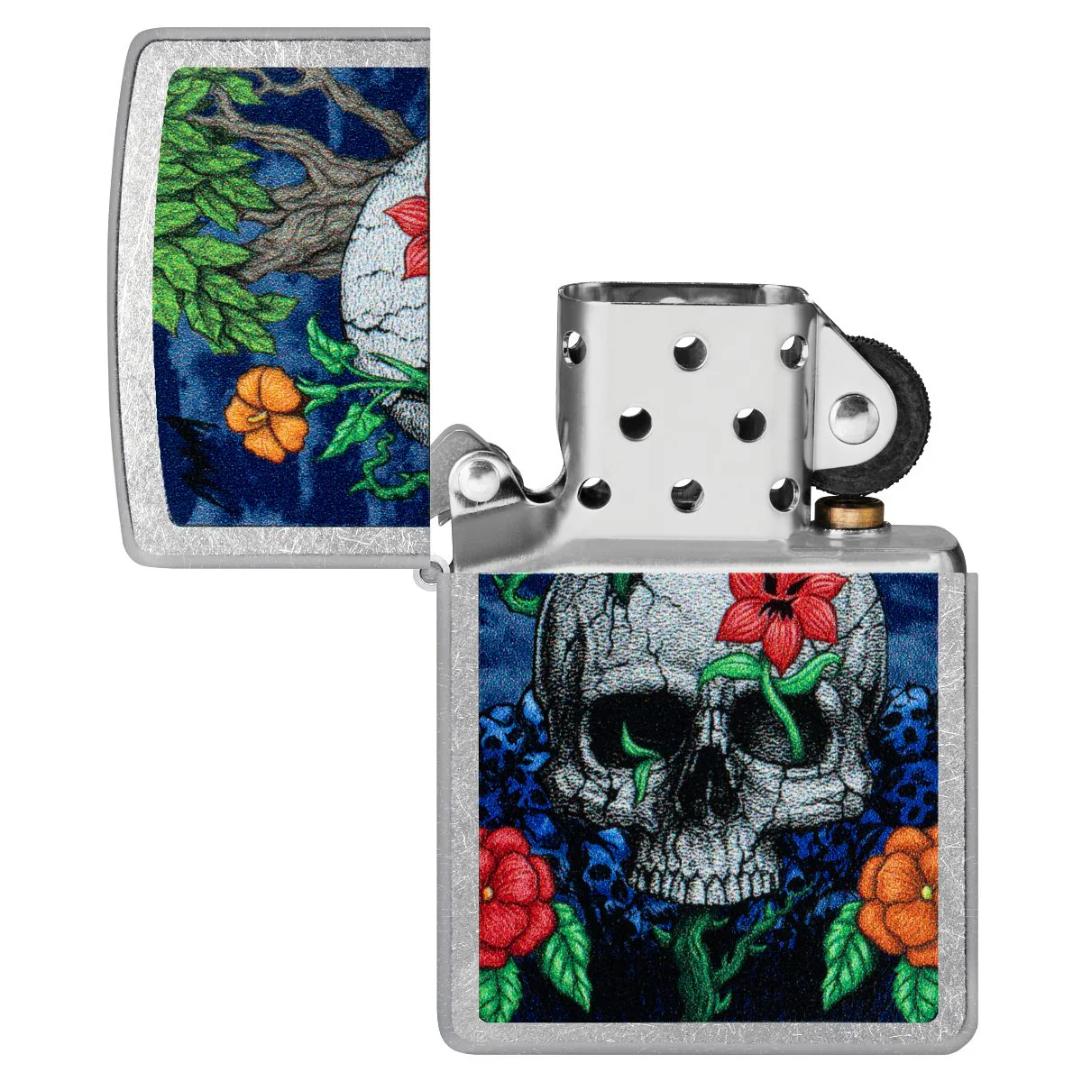 Zippo Lighter: Skull Sprout Design - Street Chrome 46939 - Image 4
