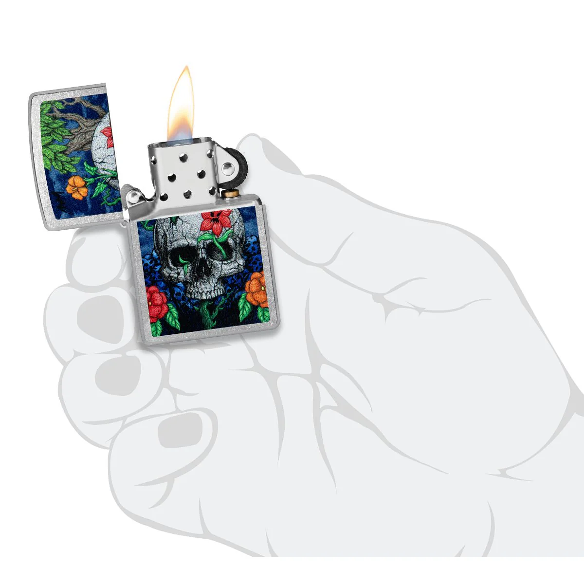 Zippo Lighter: Skull Sprout Design - Street Chrome 46939 - Image 5