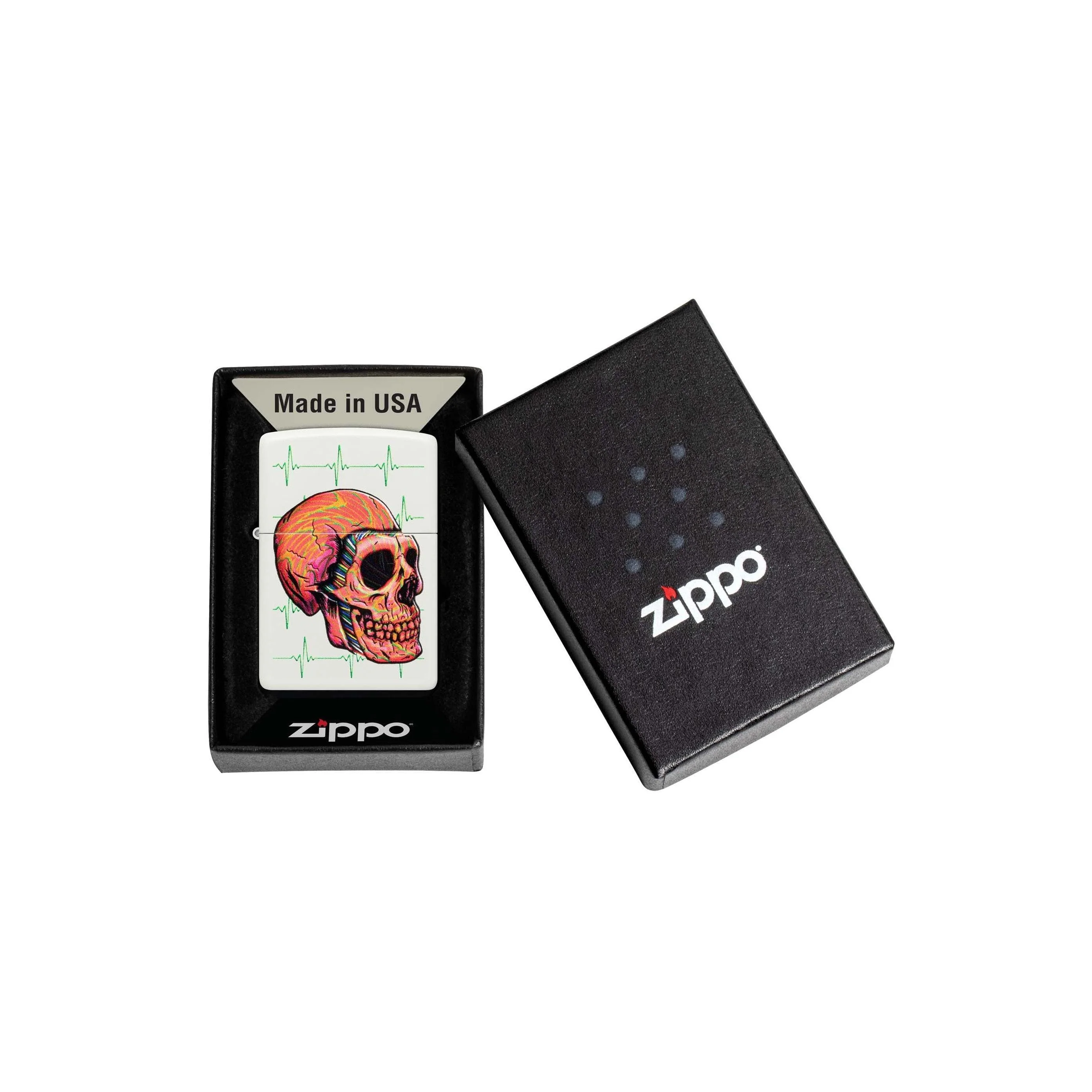 Zippo Lighter: Skull with Heart Rhythms - White Matte 48659 - Image 2