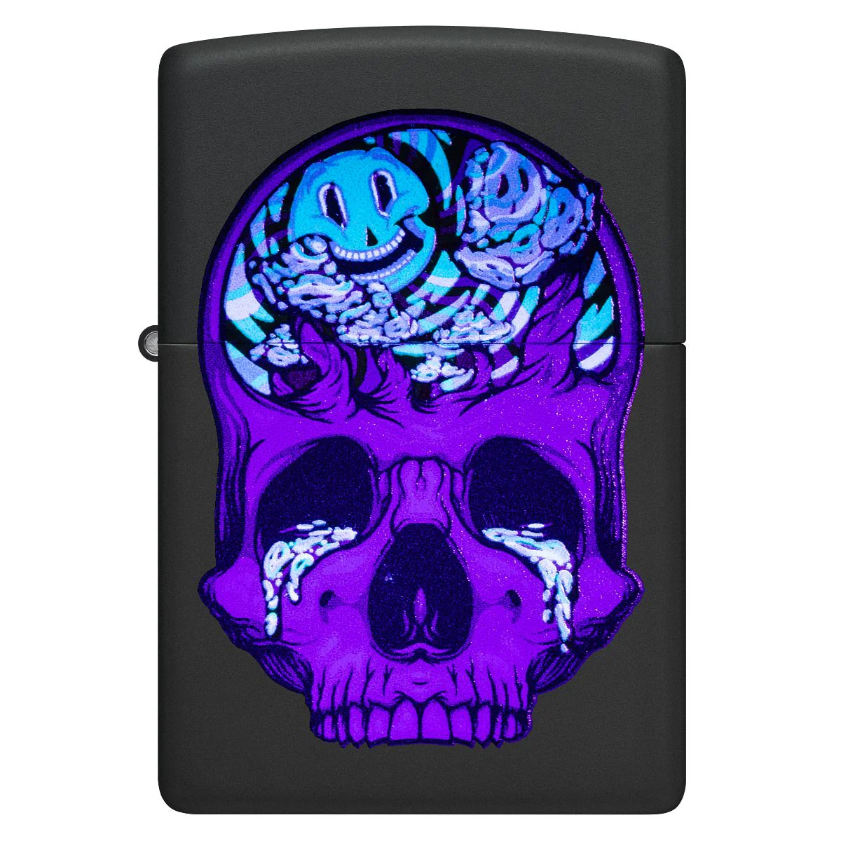 Zippo Lighter: Skull with Mushrooms, Black Light - Black Matte 48737 - Image 2