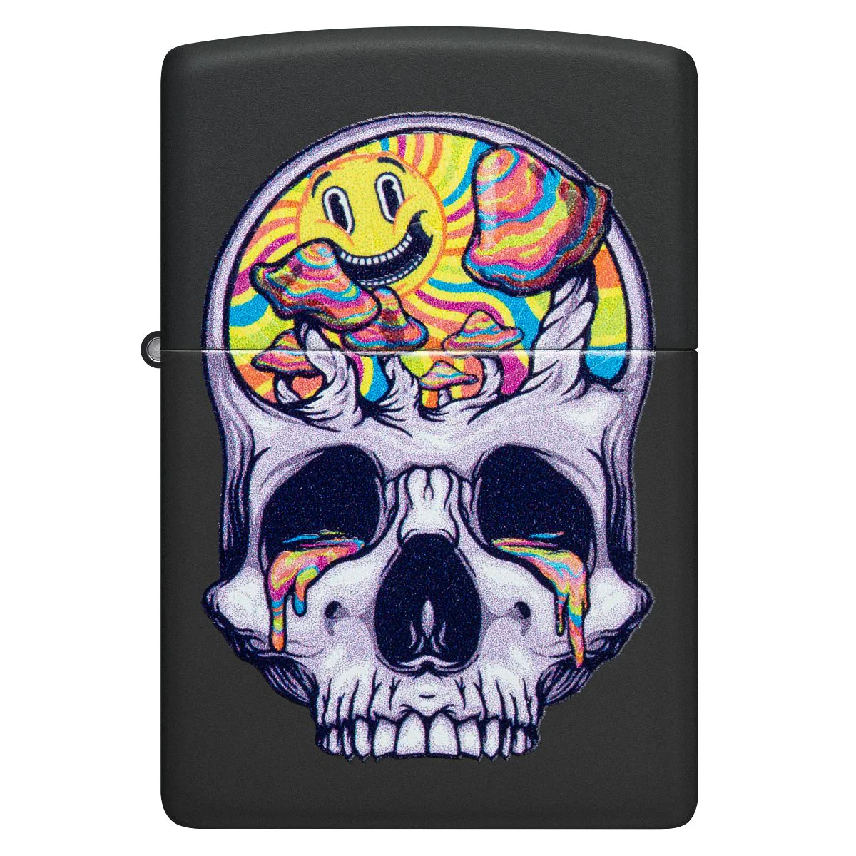 Zippo Lighter: Skull with Mushrooms, Black Light - Black Matte 48737 - Image 3