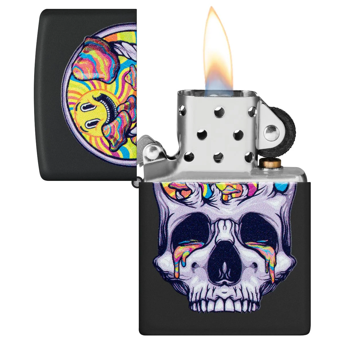 Zippo Lighter: Skull with Mushrooms, Black Light - Black Matte 48737 - Image 4