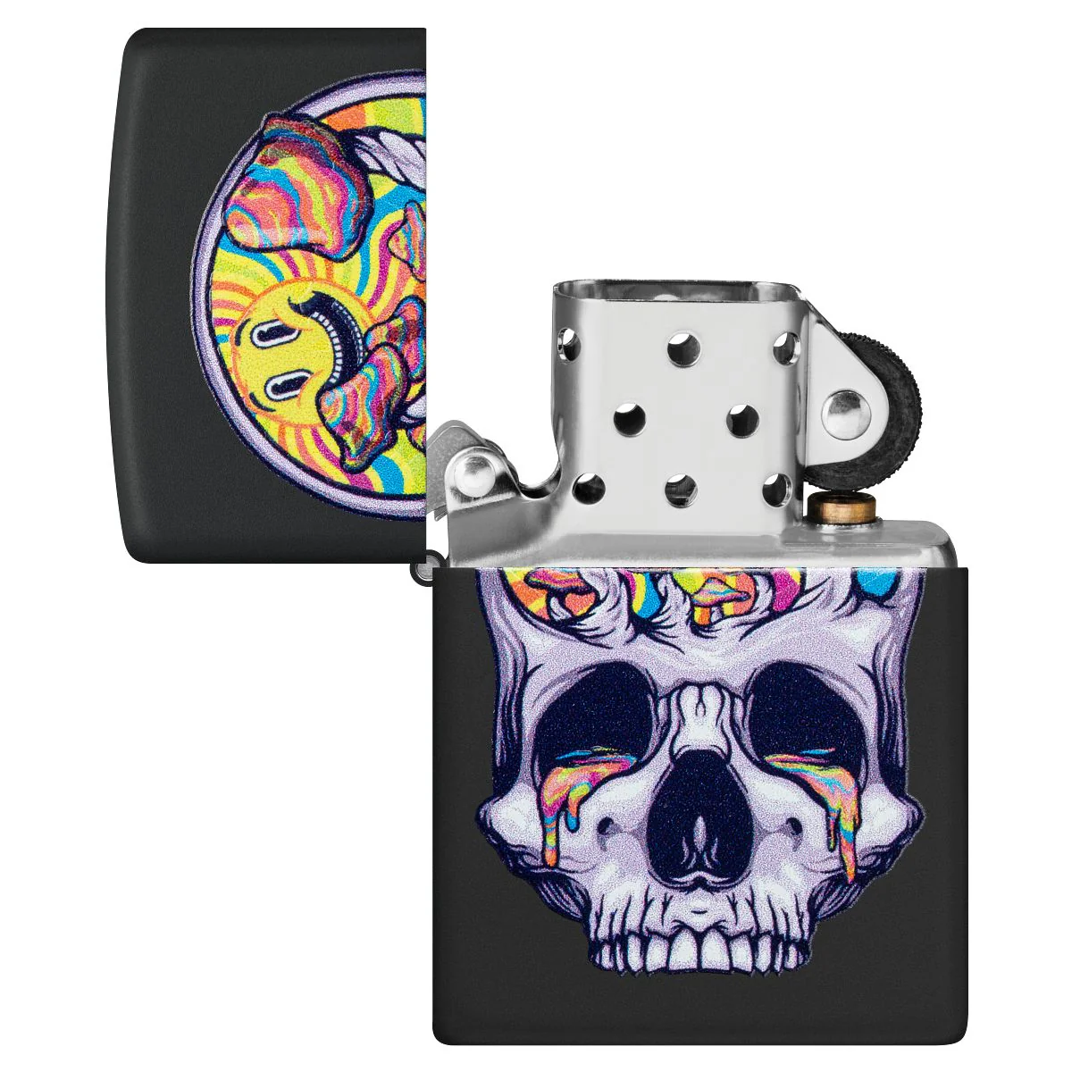 Zippo Lighter: Skull with Mushrooms, Black Light - Black Matte 48737 - Image 5