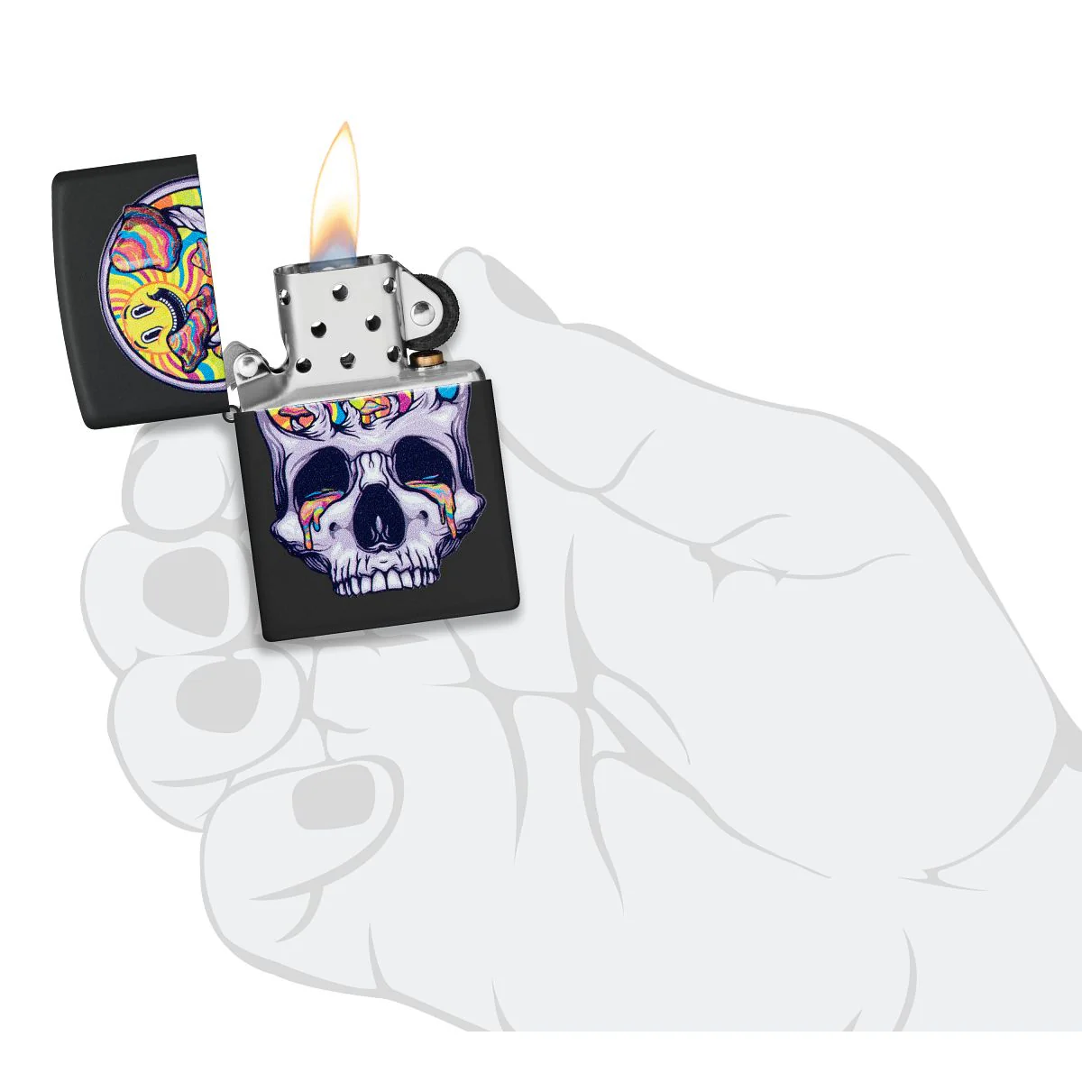 Zippo Lighter: Skull with Mushrooms, Black Light - Black Matte 48737 - Image 6