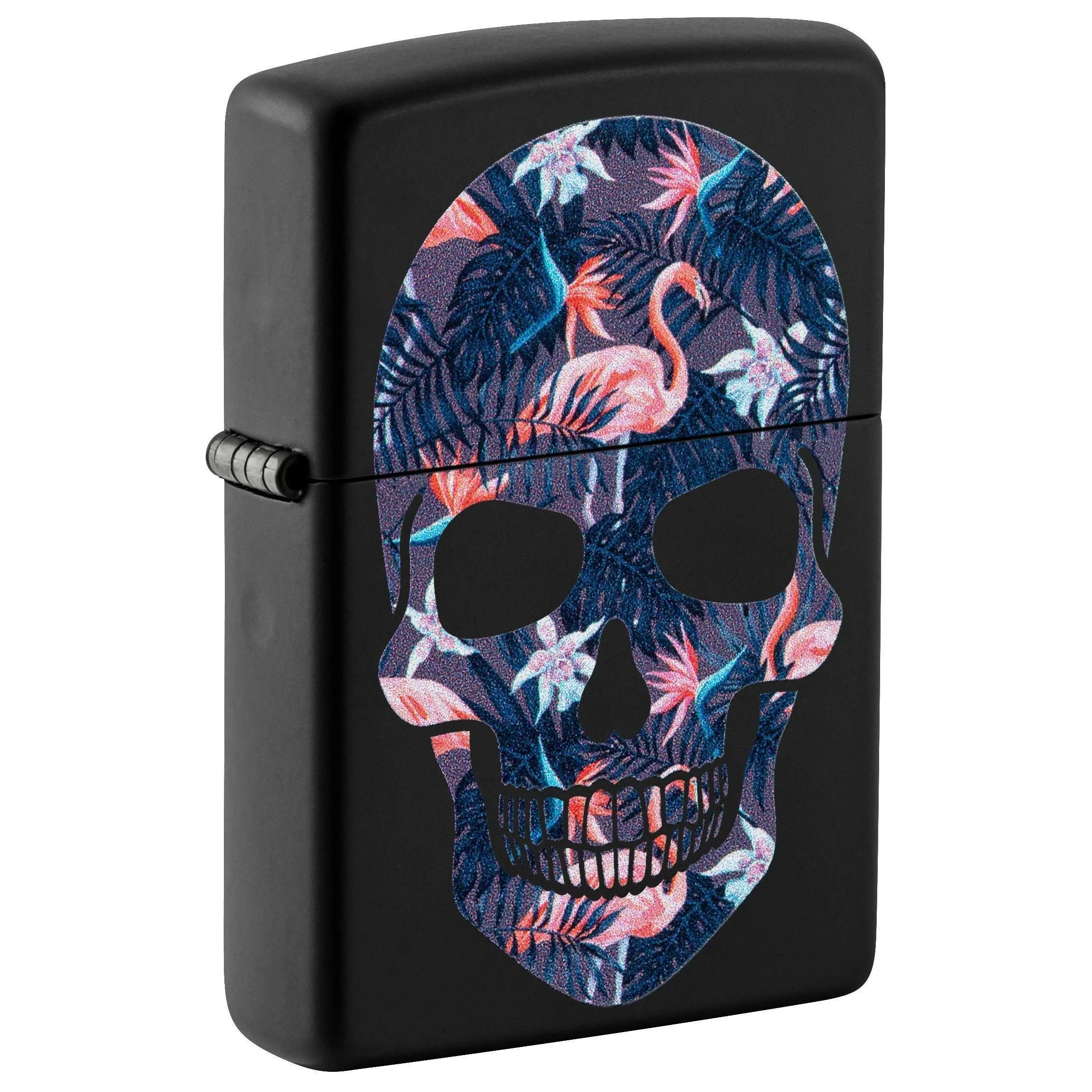Zippo Lighter: Skull with Pink Flamingos - Black Matte 49771