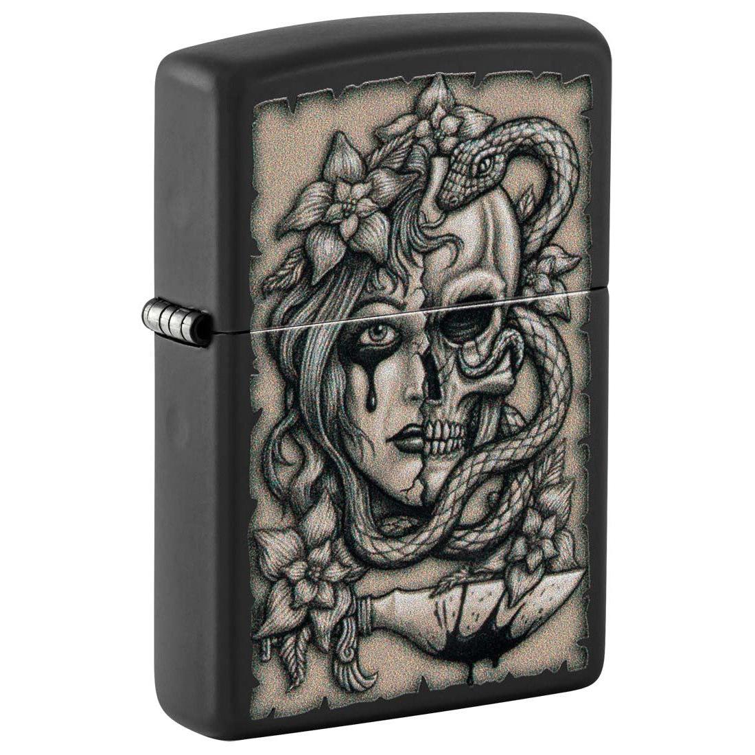 Zippo Lighter: Skull with Snake - Black Matte 48616