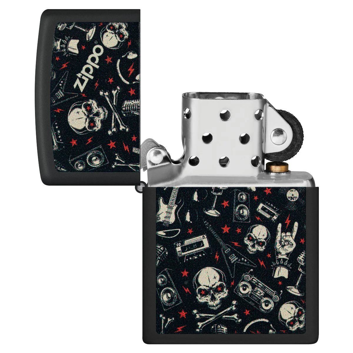 Zippo Lighter: Skulls and Music Pattern - Black Matte 46055 - Image 4